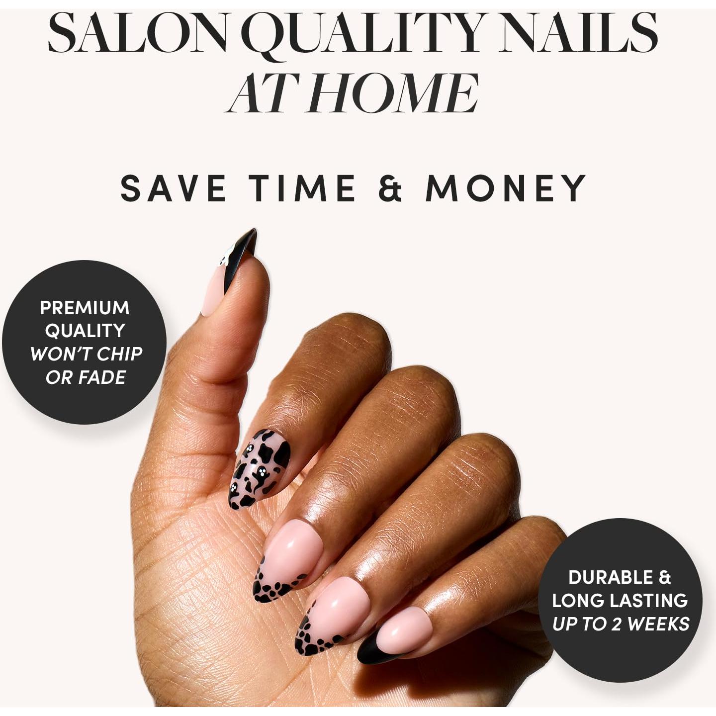 Uñas Postizas Glamnetic Fantasma Cortas Almendras Negras 30 Pzas