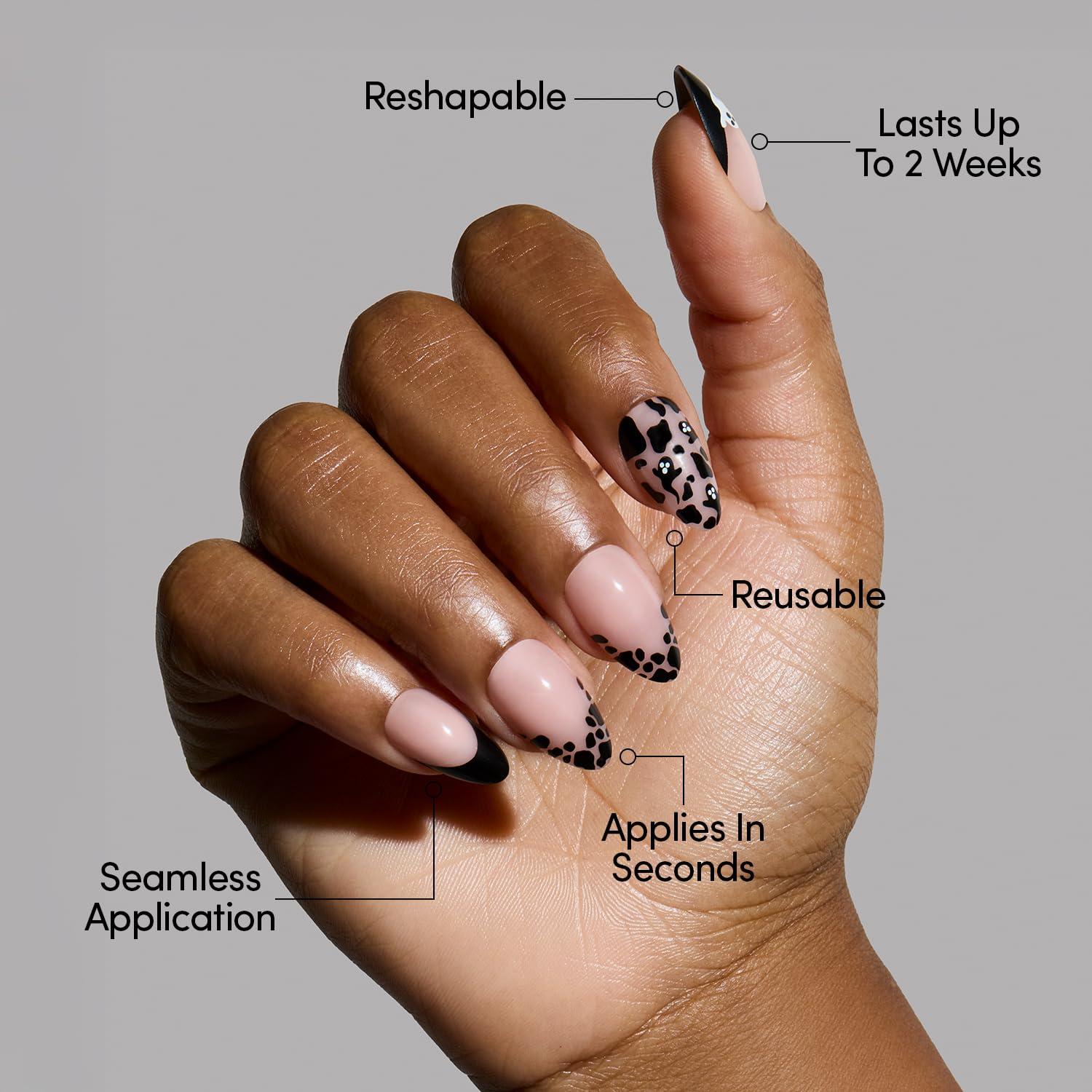 Uñas Postizas Glamnetic Fantasma Cortas Almendras Negras 30 Pzas