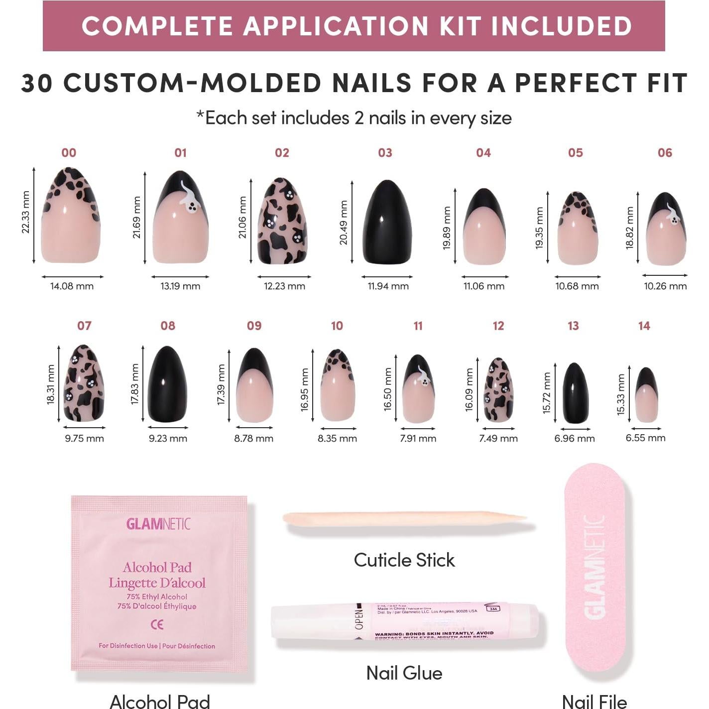 Uñas Postizas Glamnetic Fantasma Cortas Almendras Negras 30 Pzas