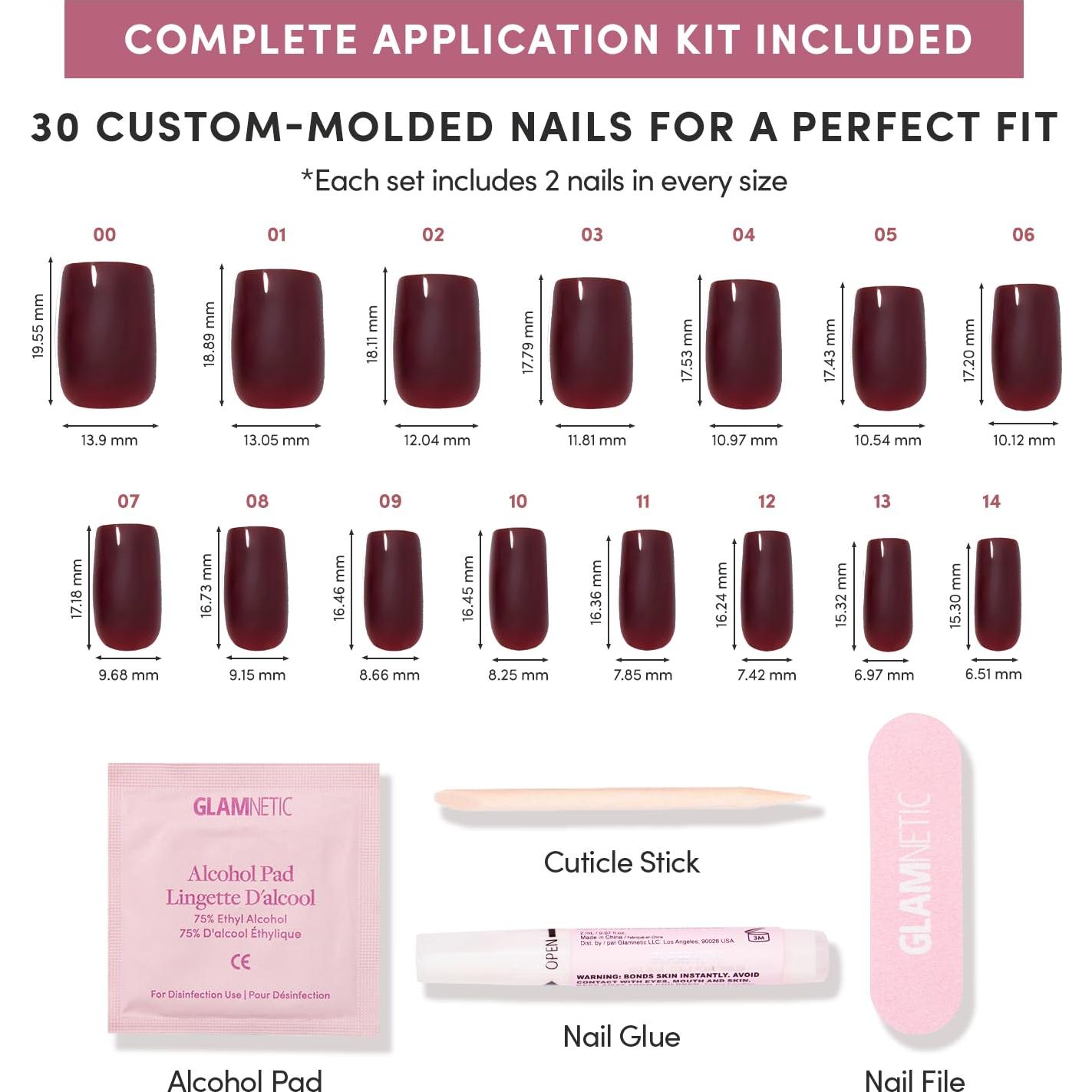 Uñas Postizas Glamnetic Mocha Cereza - Kit de 30 Uñas