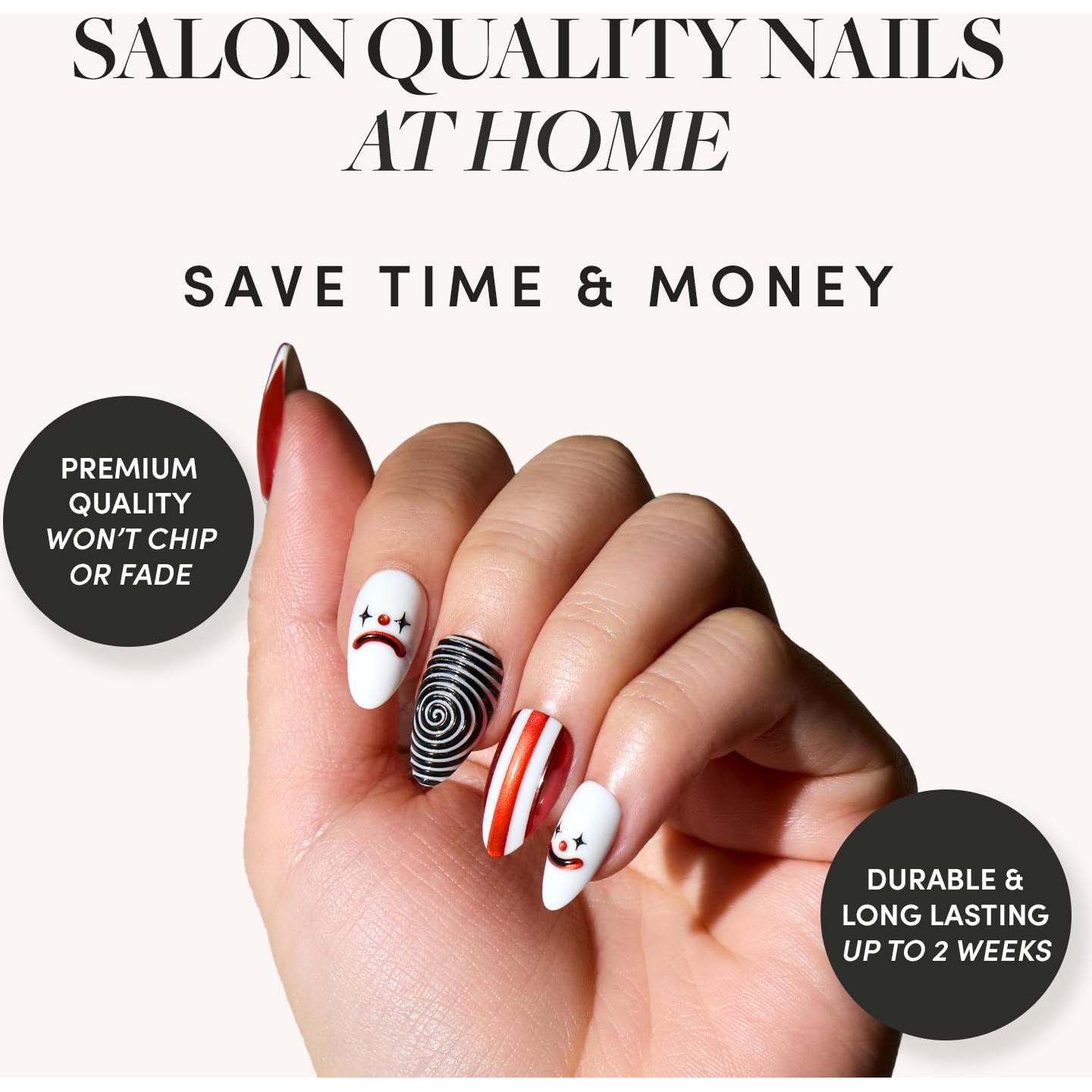 Uñas Postizas Glamnetic Payaso Llorón 3D Cortas Almendra