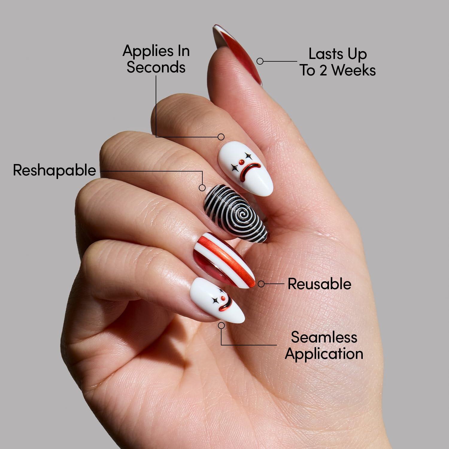 Uñas Postizas Glamnetic Payaso Llorón 3D Cortas Almendra