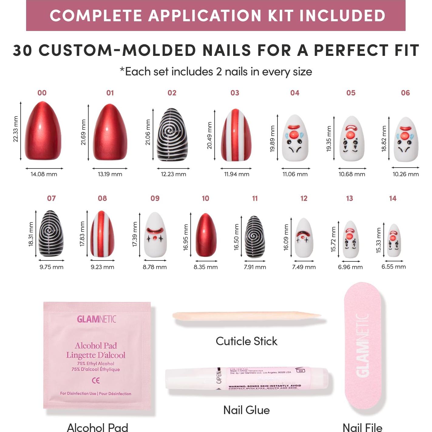 Uñas Postizas Glamnetic Payaso Llorón 3D Cortas Almendra