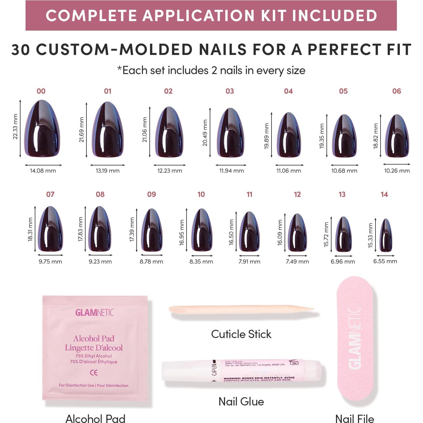 Uñas Postizas Glamnetic Cromo Burdeos - Kit de 30 Uñas