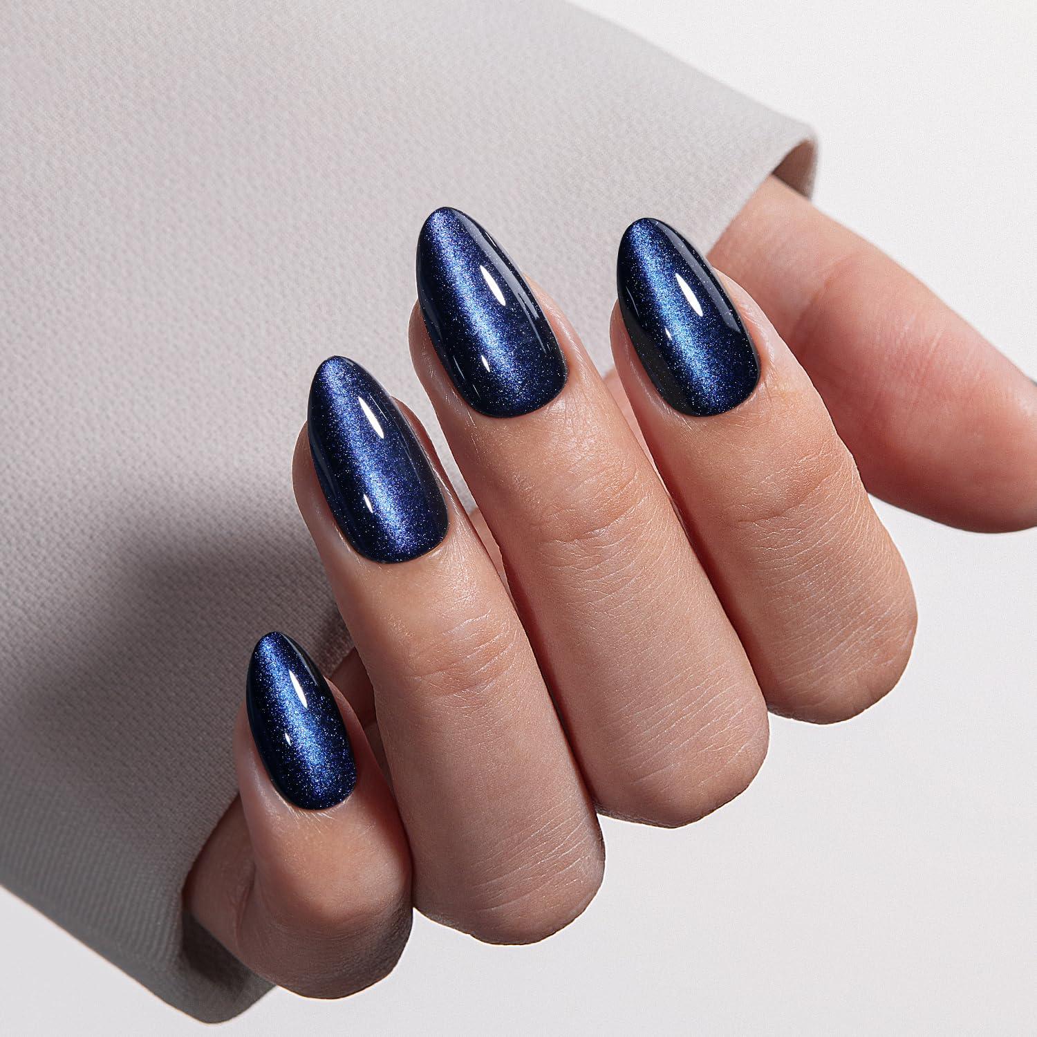 Kit de Uñas Postizas Cortas VSALON - Gel Azul Ojo de Gato, 32 PZS