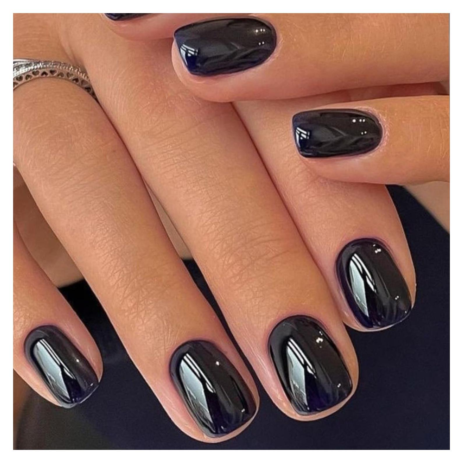 Uñas Postizas GLAMERMAID Negras Cortas Reutilizables 24 Piezas