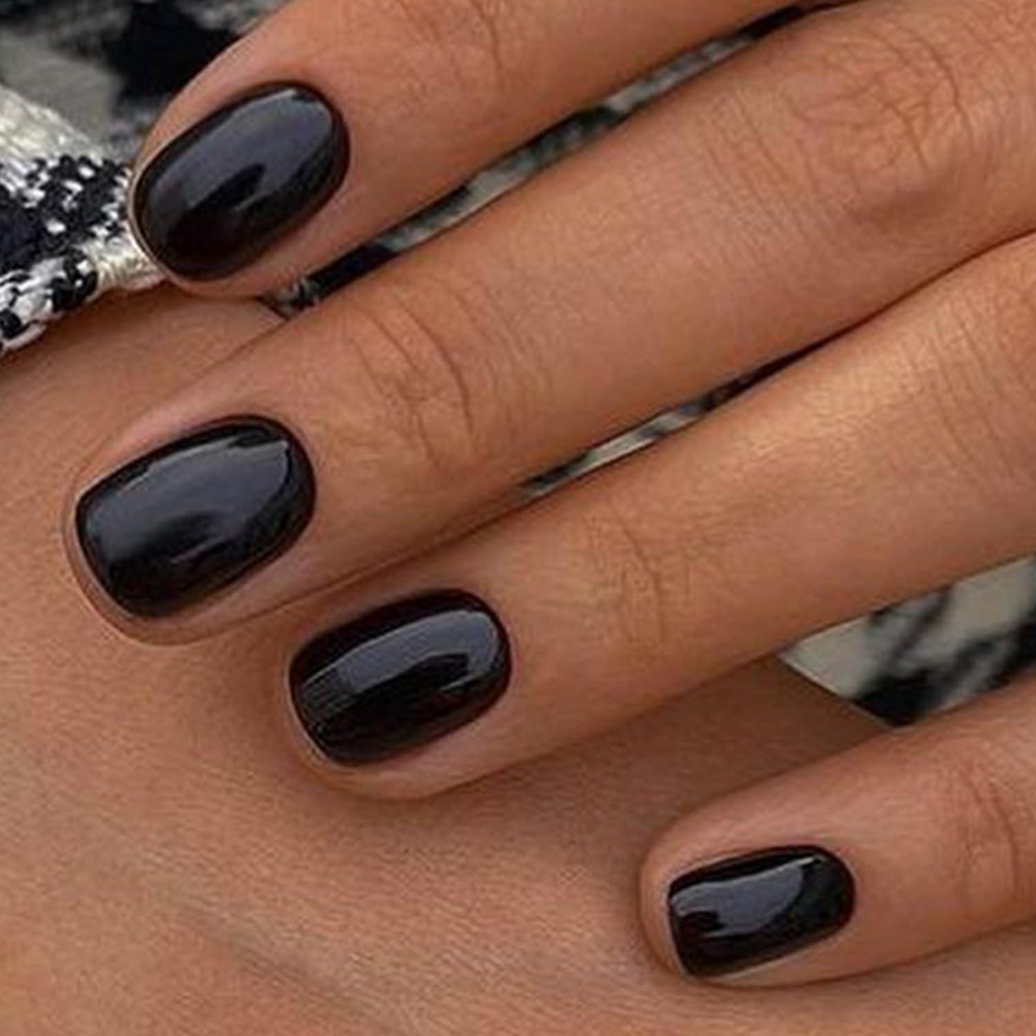 Uñas Postizas GLAMERMAID Negras Cortas Reutilizables 24 Piezas