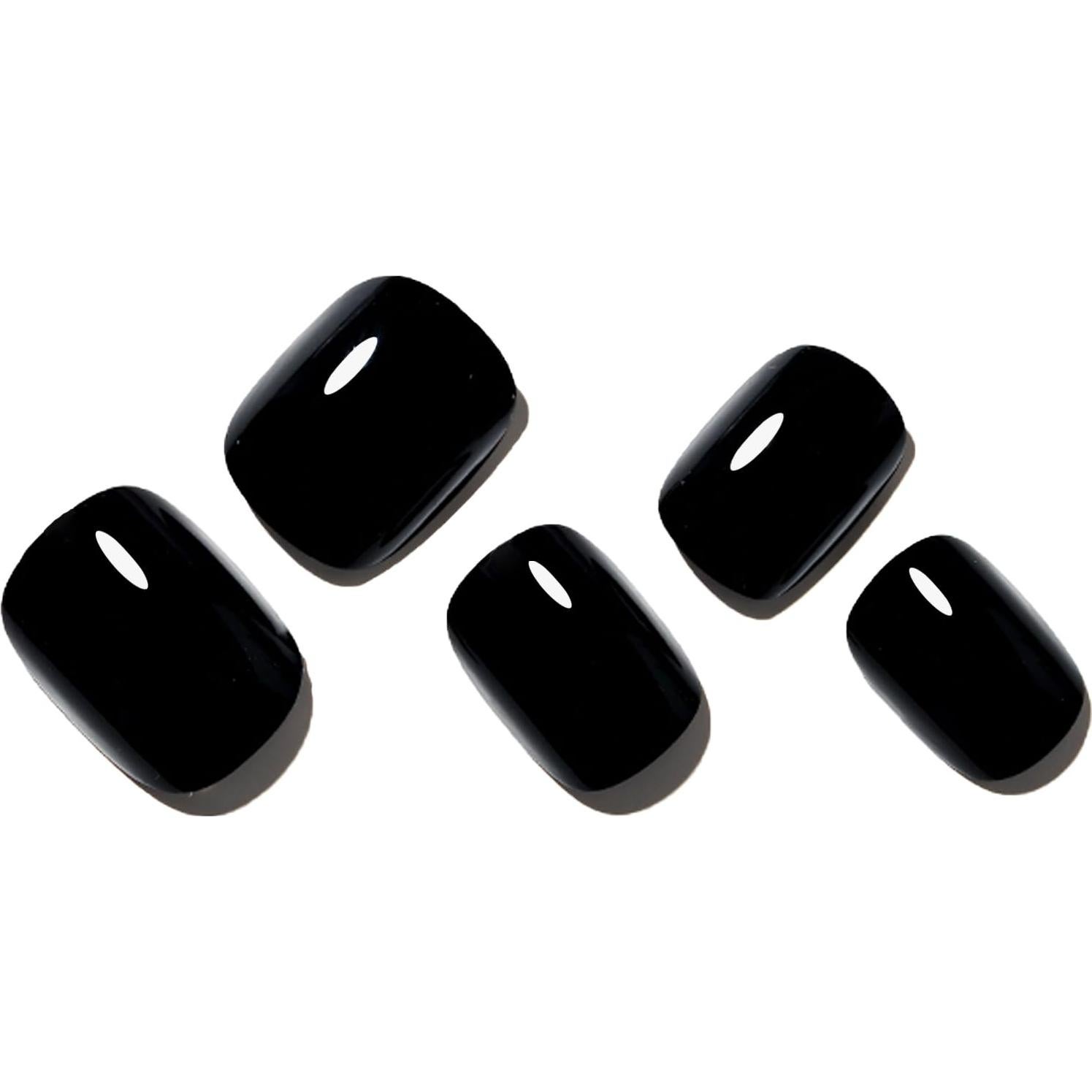 Uñas Postizas GLAMERMAID Negras Cortas Reutilizables 24 Piezas