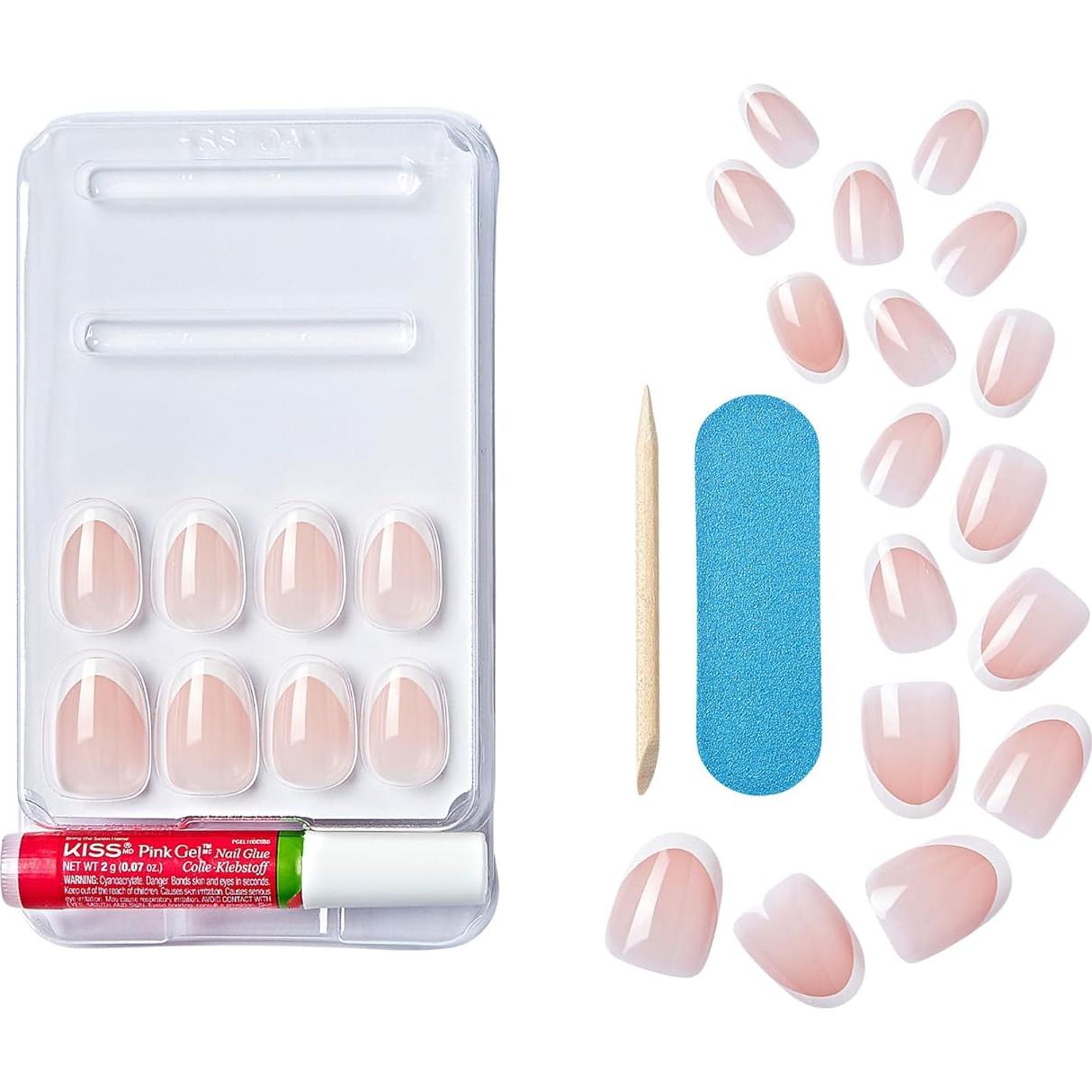 Uñas Postizas KISS Classy Cortas Ovaladas 28 Uñas + Pegamento