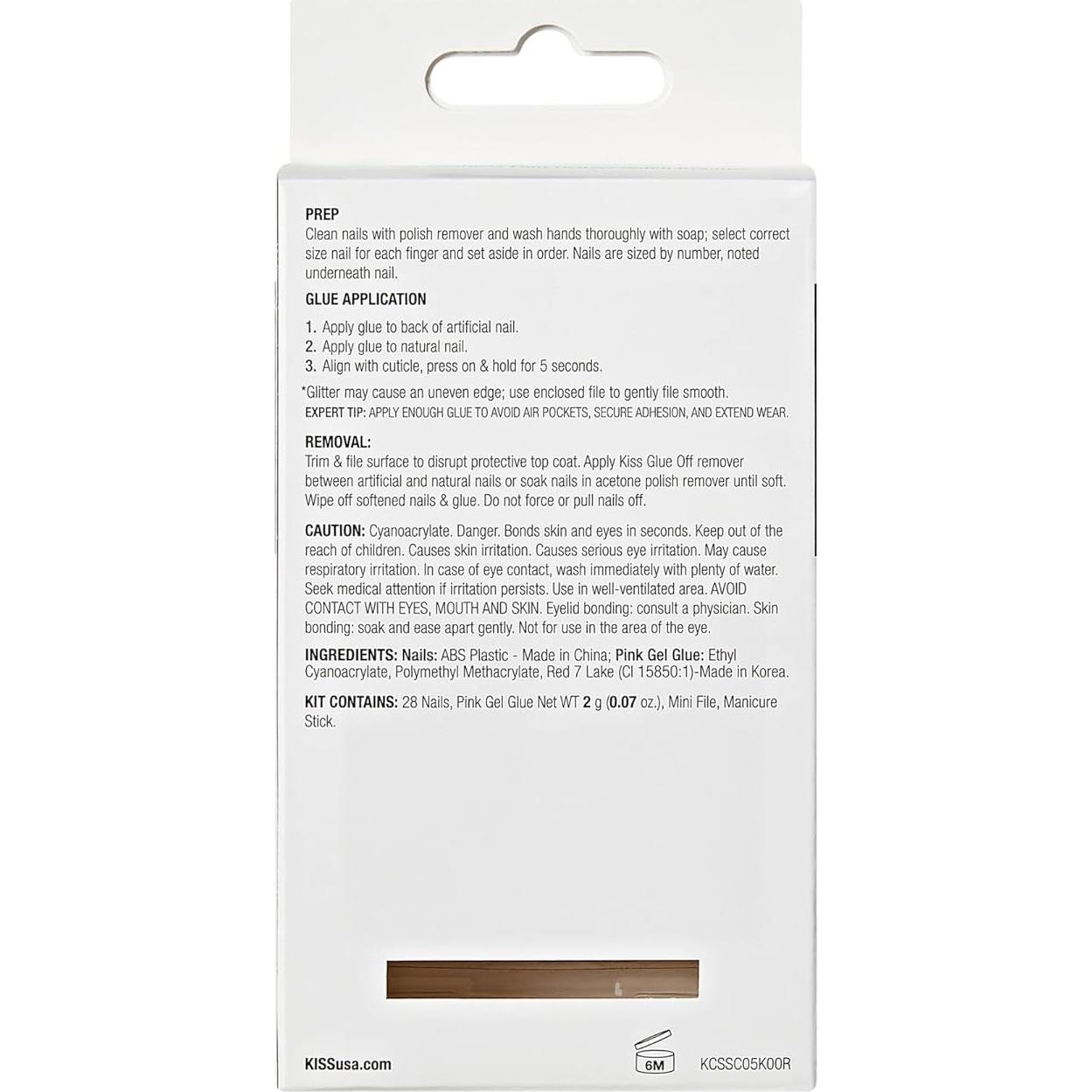 Uñas Postizas KISS Classy Cortas Ovaladas 28 Uñas + Pegamento