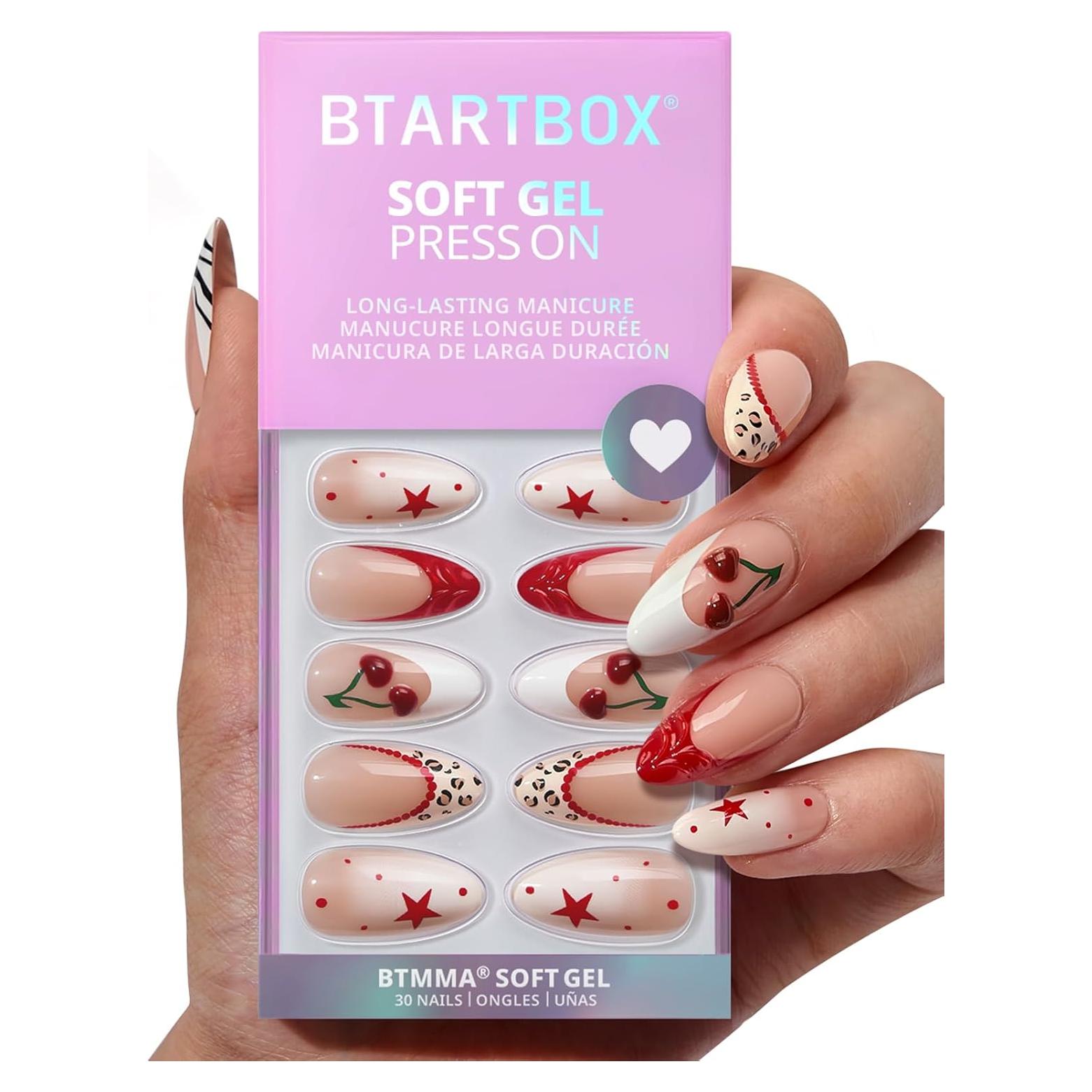 Uñas Postizas Almendra BTArtbox 3D Cereza Media 30 Uñas