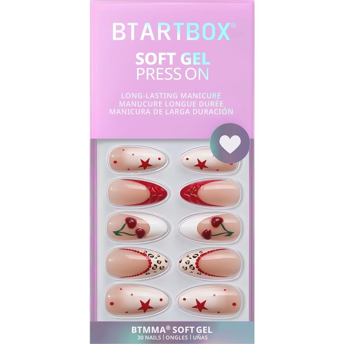 Uñas Postizas Almendra BTArtbox 3D Cereza Media 30 Uñas