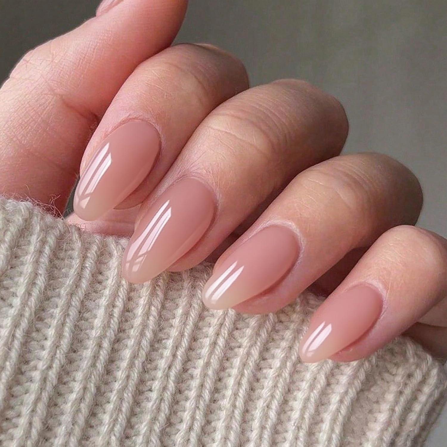 Uñas Postizas Cortas GLAMERMAID Rosa Nude Gel Hechas a Mano