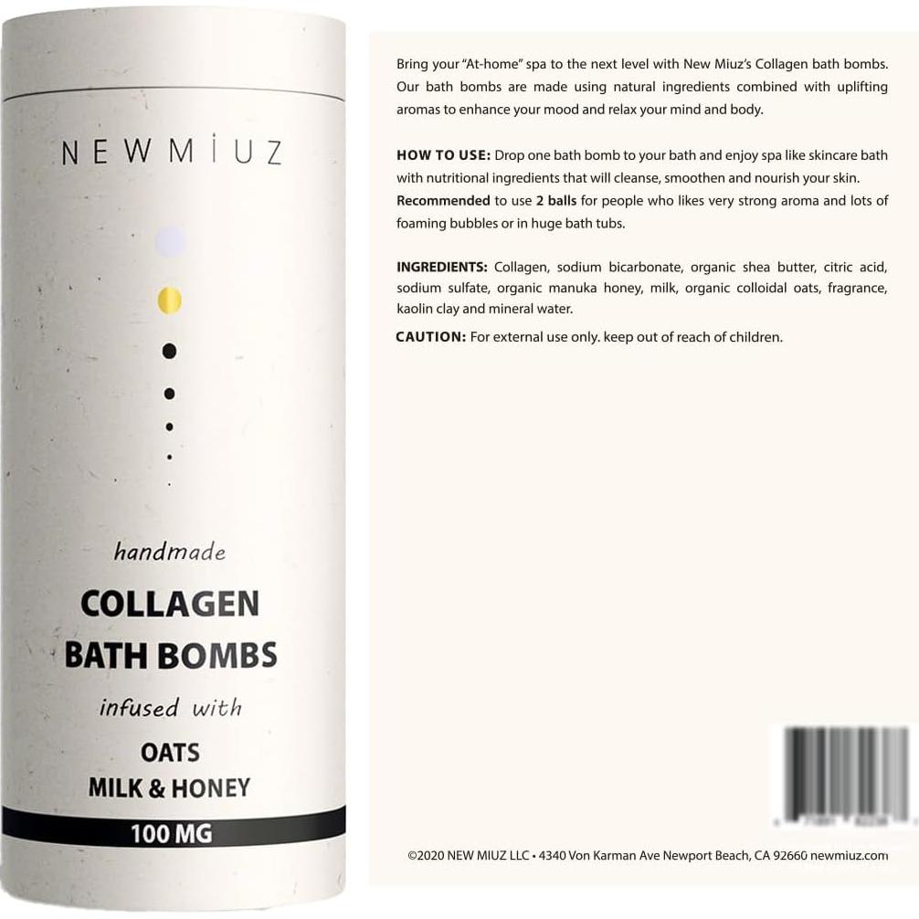 Bombas de Baño de Colágeno New Miuz - Avena y Miel - 3 Unidades