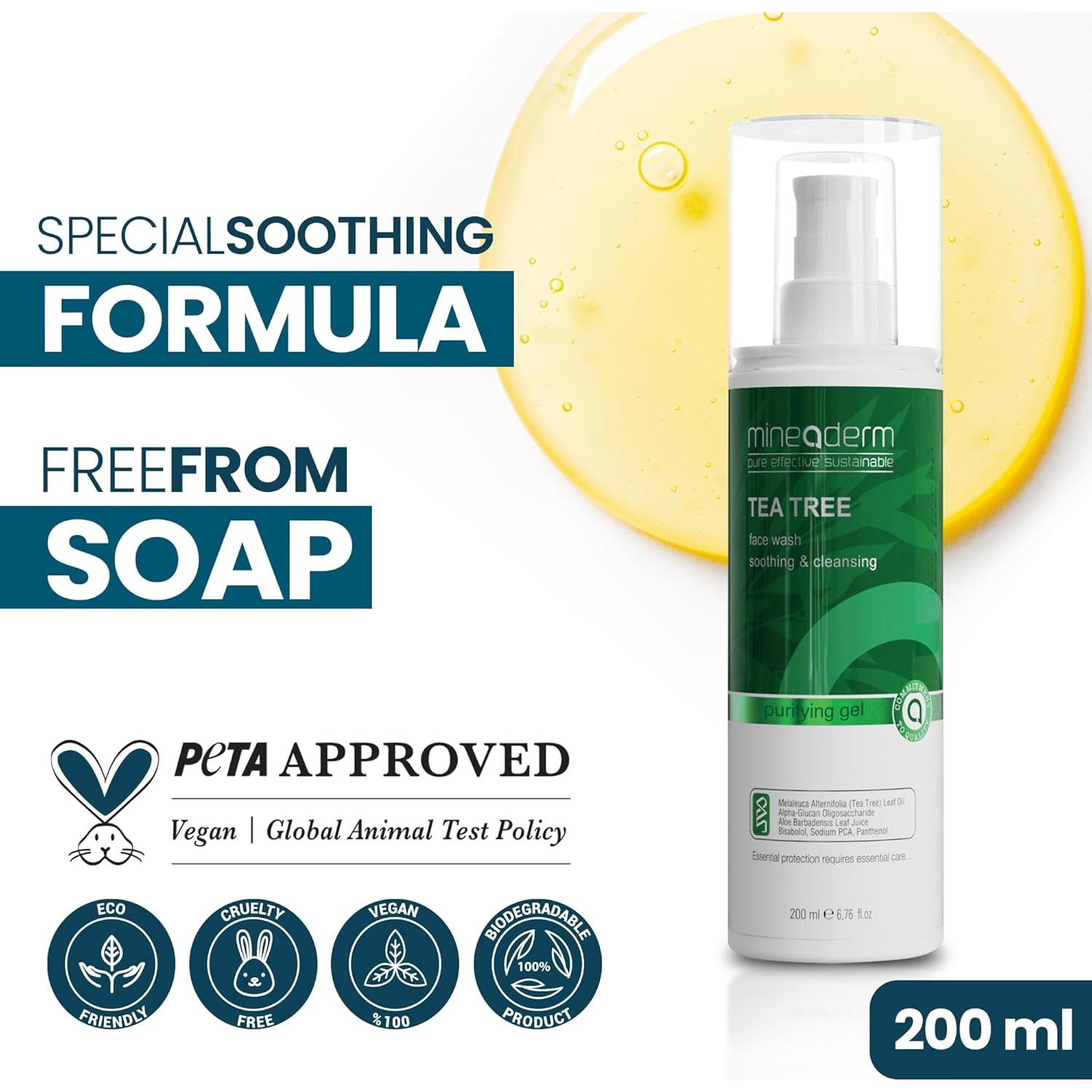 Limpiador Facial Mineaderm 200ml - Árbol de Té y Aloe Vera