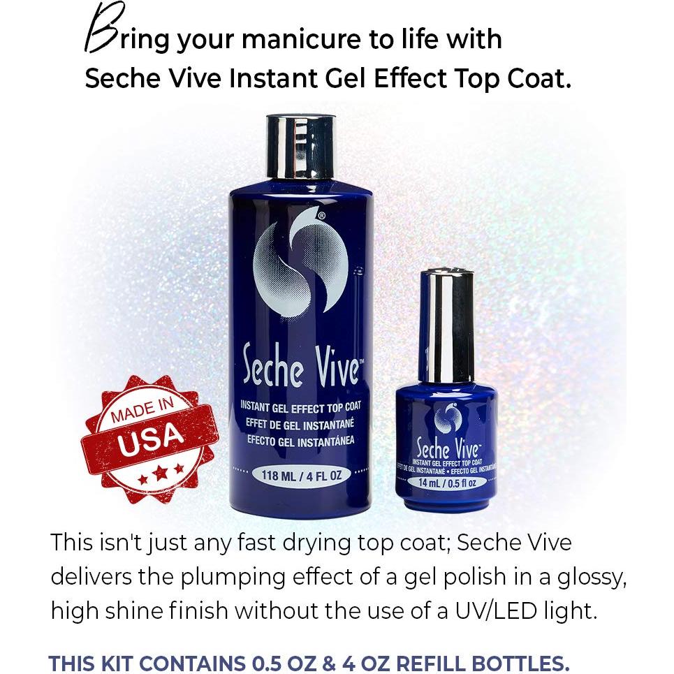 Seche Vive Kit Profesional Top Coat Gel 4 oz + Recarga 0.5 oz