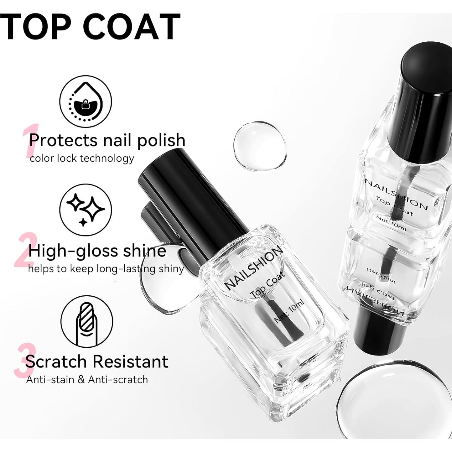 Capa Superior Esmalte de Uñas Nailshion 2Pcs Secado Rápido