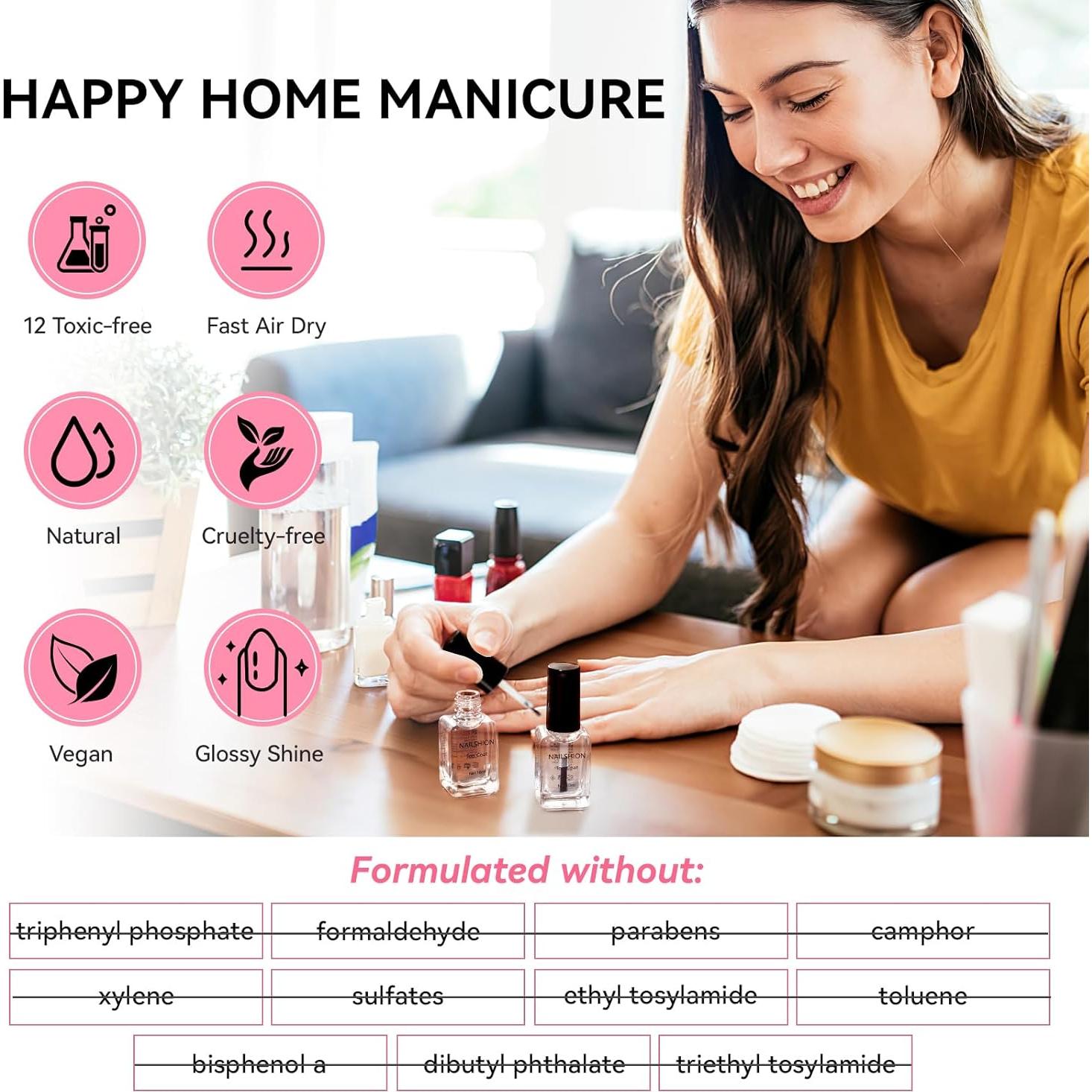 Capa Superior Esmalte de Uñas Nailshion 2Pcs Secado Rápido