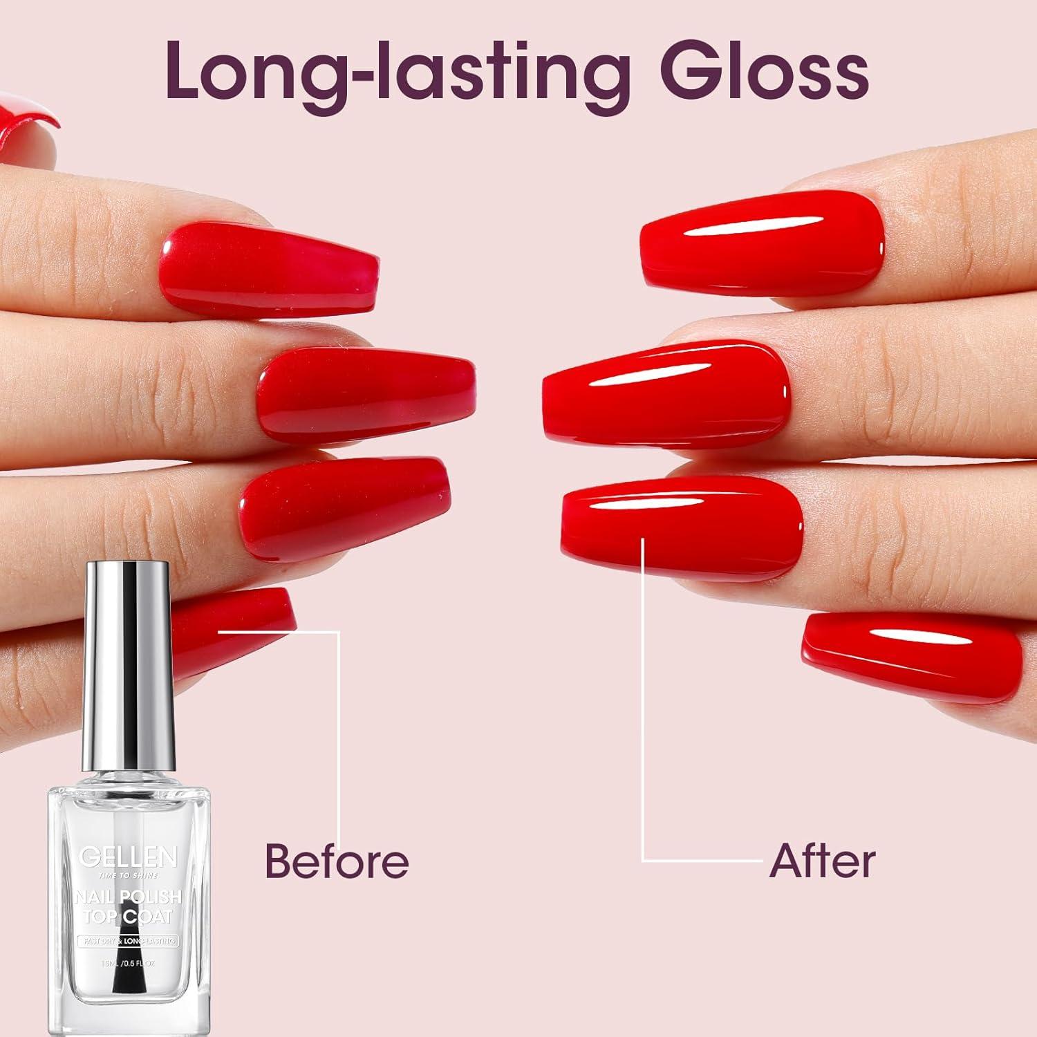 Esmalte de Uñas Top Coat Brillante Gellen 15ml Secado Rápido