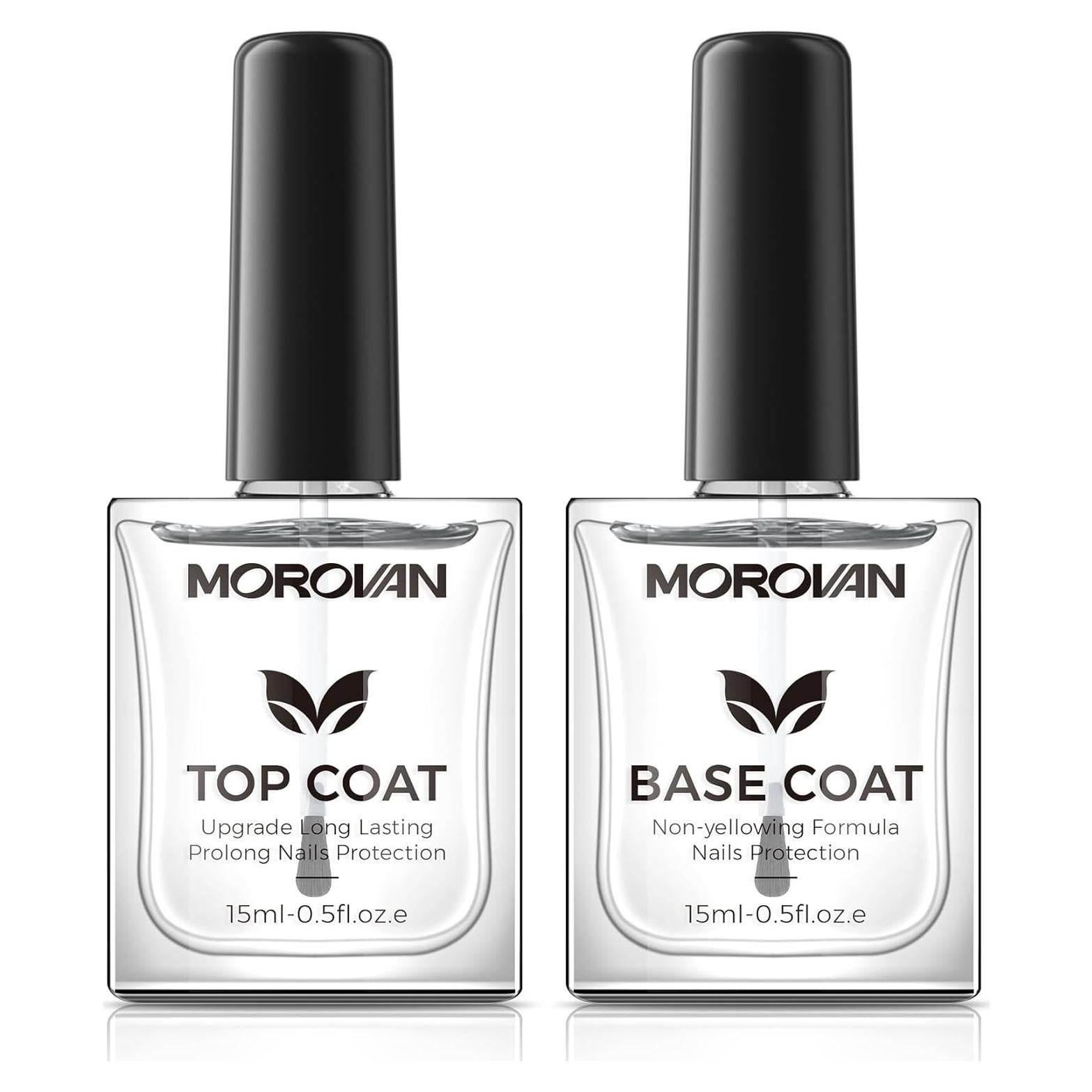 Base y Top Coat Esmalte de Uñas Morovan 2PCS Secado Rápido