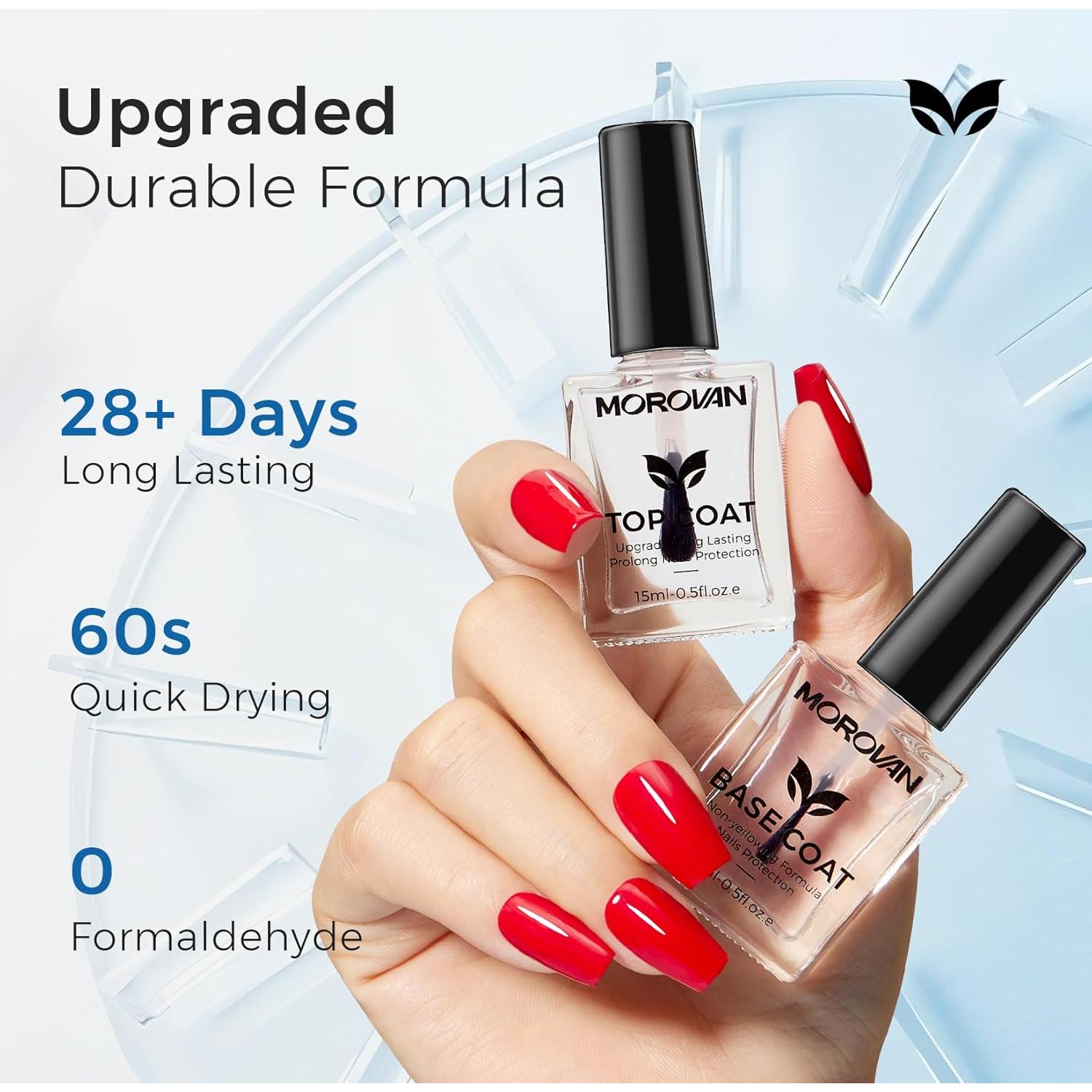 Base y Top Coat Esmalte de Uñas Morovan 2PCS Secado Rápido