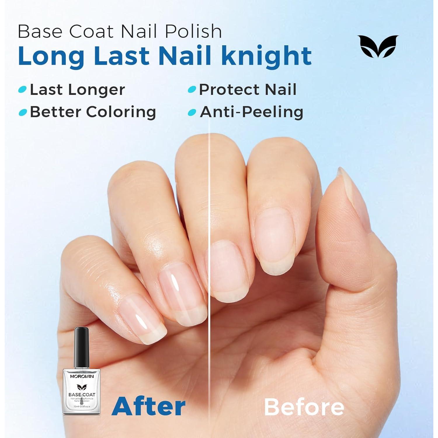 Base y Top Coat Esmalte de Uñas Morovan 2PCS Secado Rápido