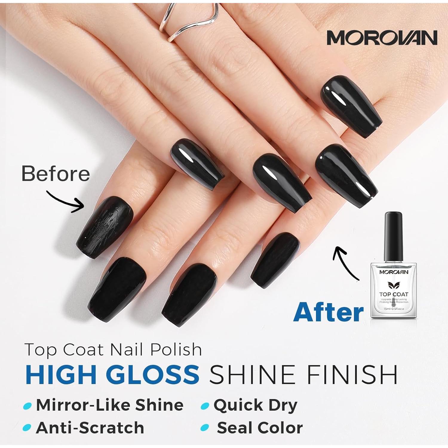 Base y Top Coat Esmalte de Uñas Morovan 2PCS Secado Rápido