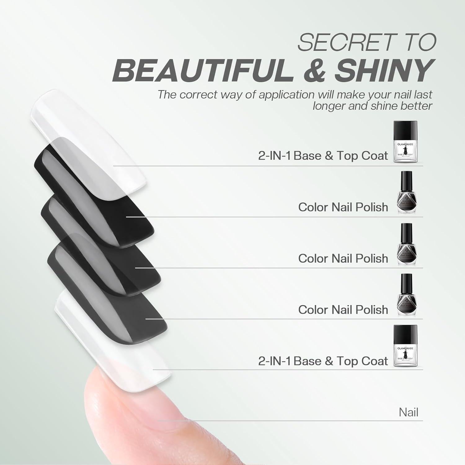 Esmalte de Uñas Base y Top Coat MRV 2 en 1 Secado Rápido