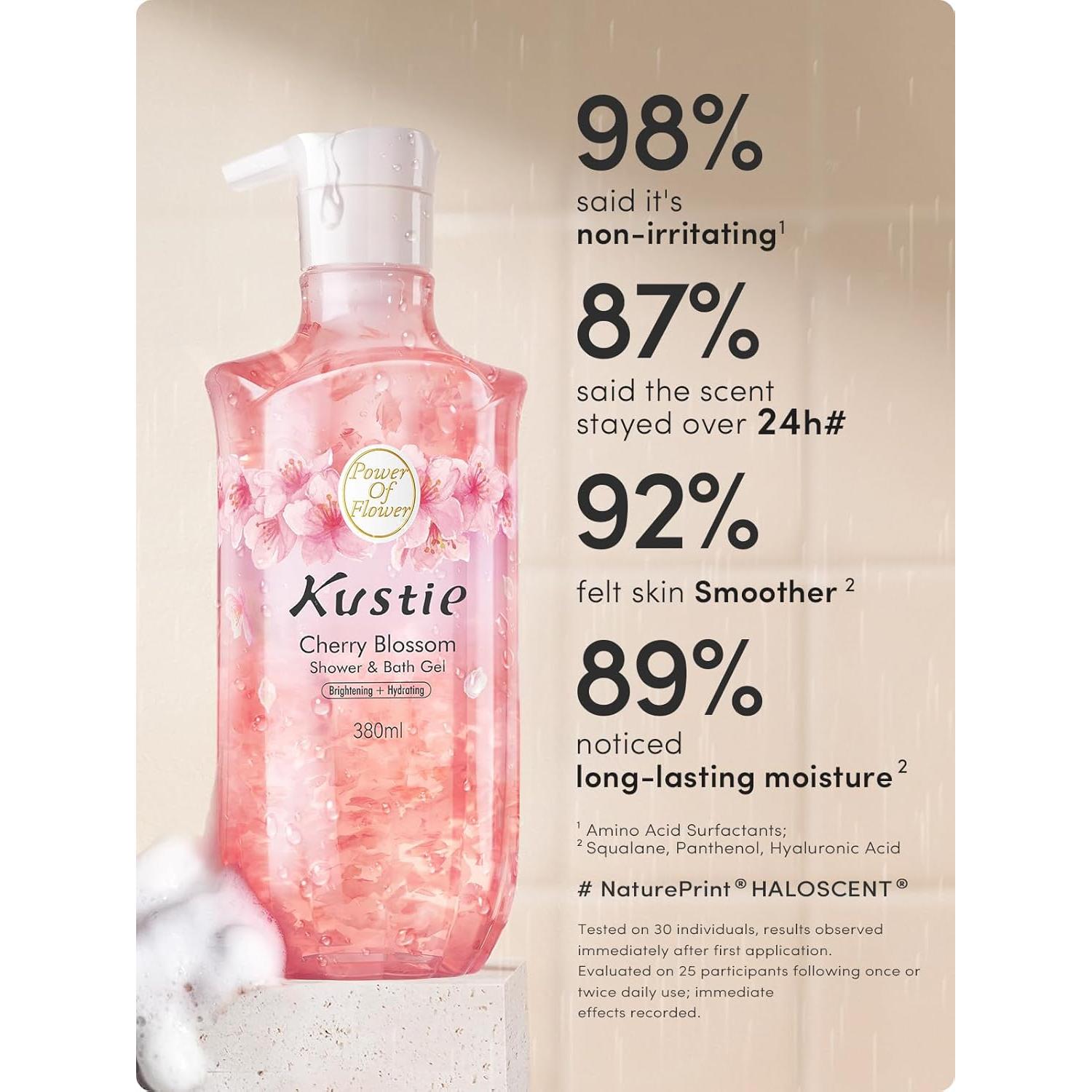 Gel de Ducha Kustie Flor de Cerezo 380 ml - Vegano y Antioxidante