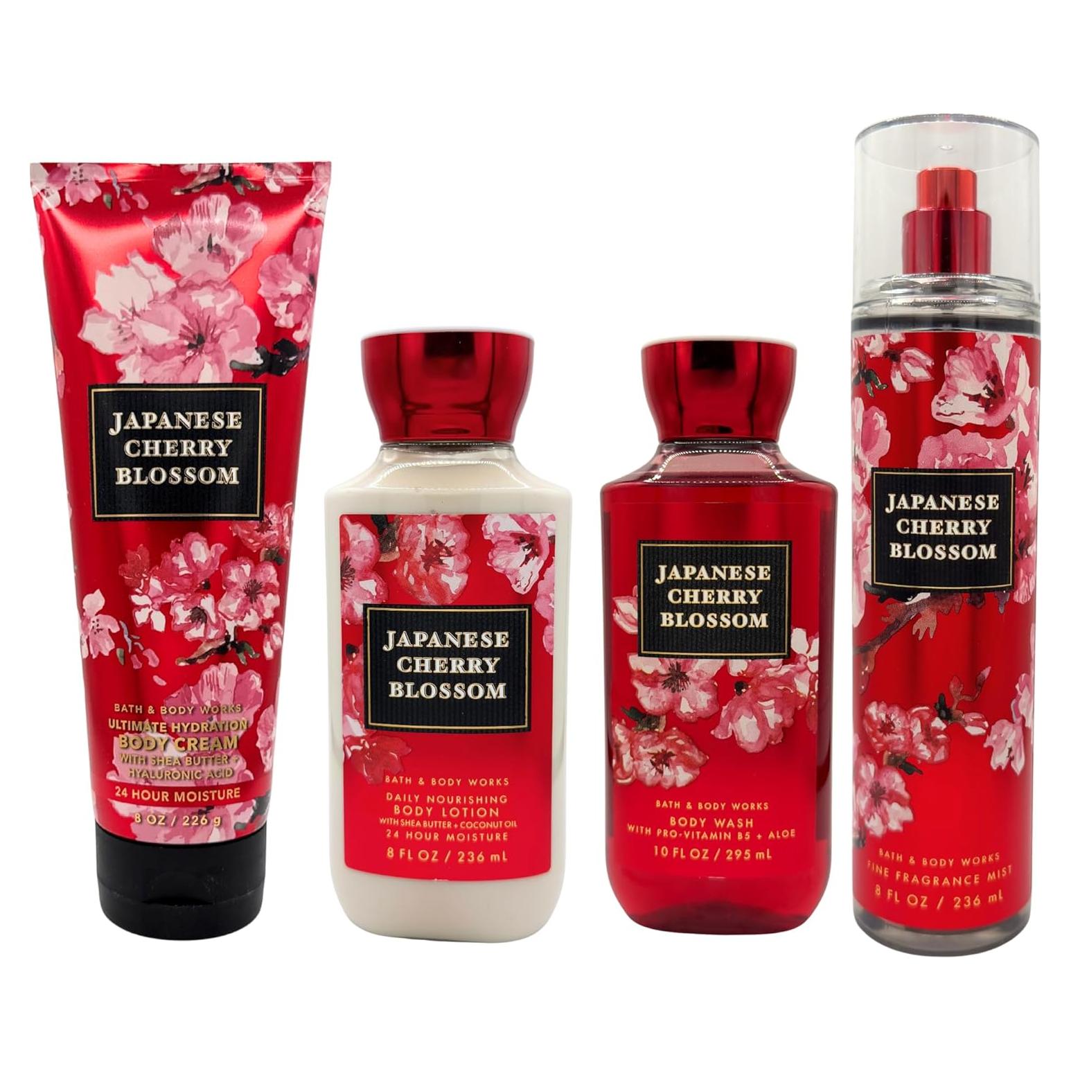 Juego de Regalo de Fragancia Floral Japonés 4 Piezas - Loción, Bruma, Crema y Gel