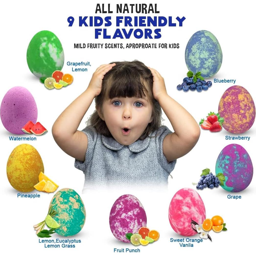 Bolas de Baño Orgánicas para Niños - Set de 9 Huevo DINO