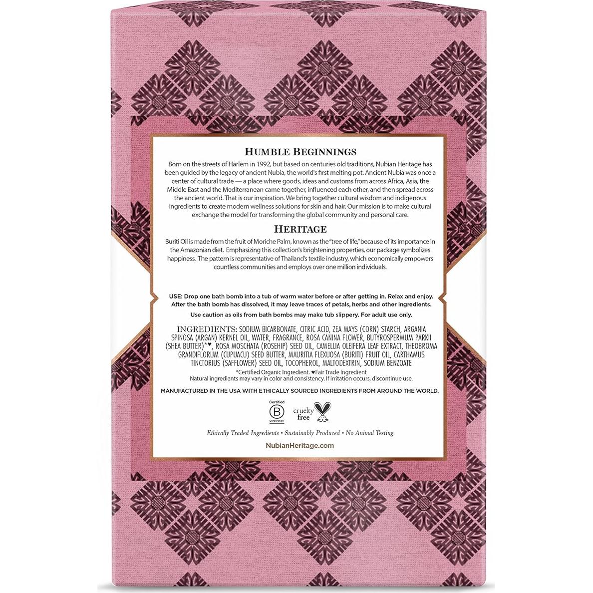 Bolas de Baño Nubian Heritage Patchouli y Buriti 6 Unidades 45 g