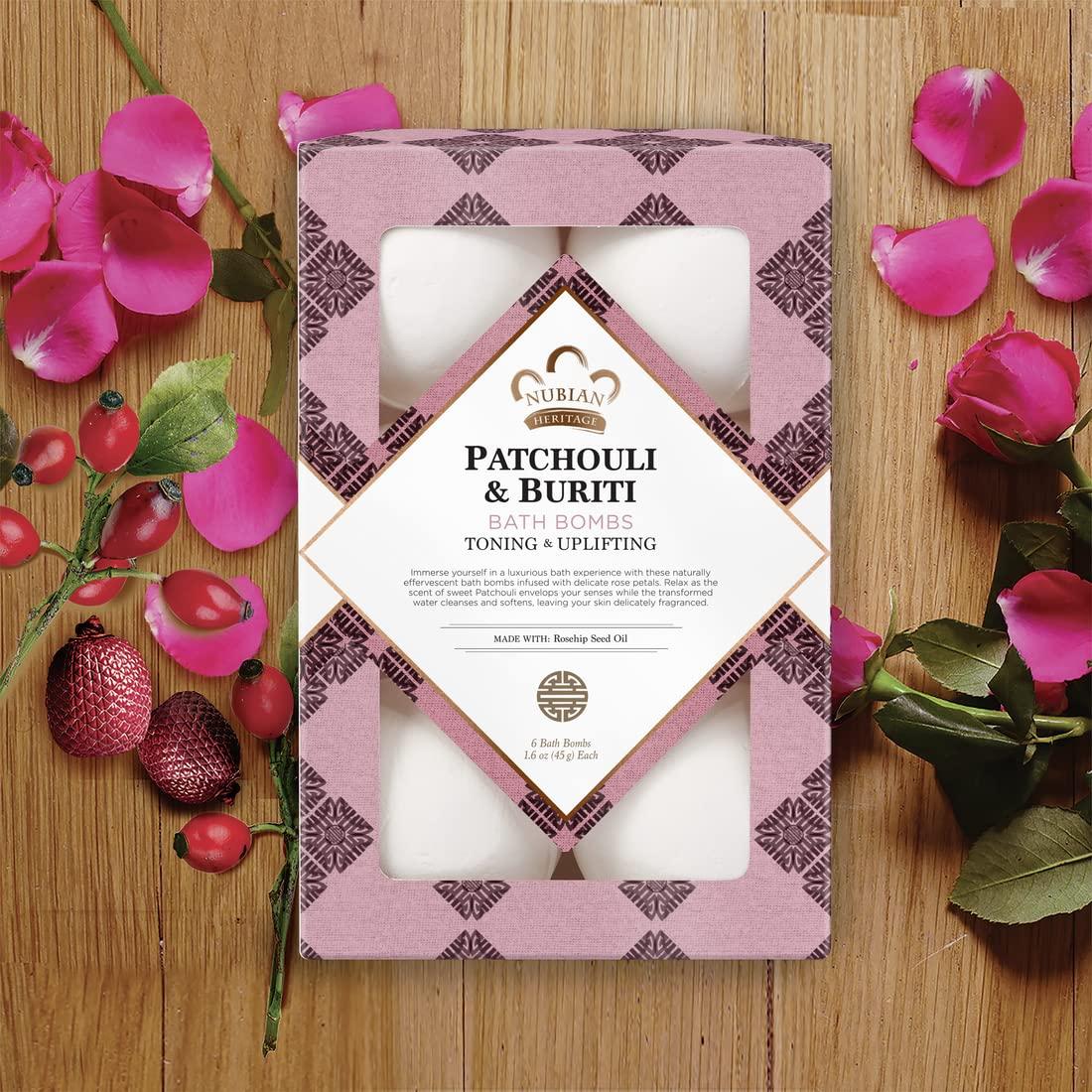 Bolas de Baño Nubian Heritage Patchouli y Buriti 6 Unidades 45 g