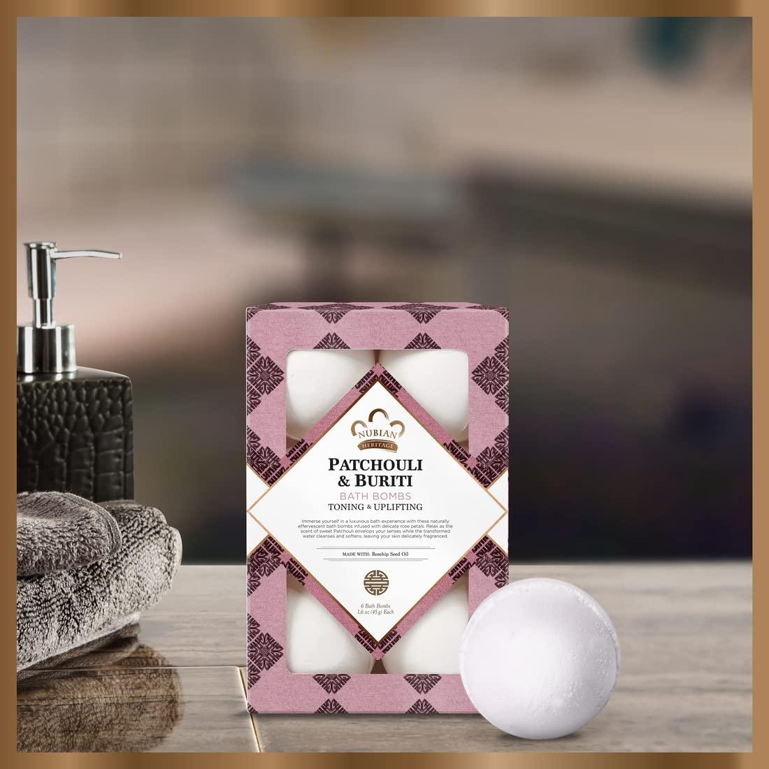 Bolas de Baño Nubian Heritage Patchouli y Buriti 6 Unidades 45 g