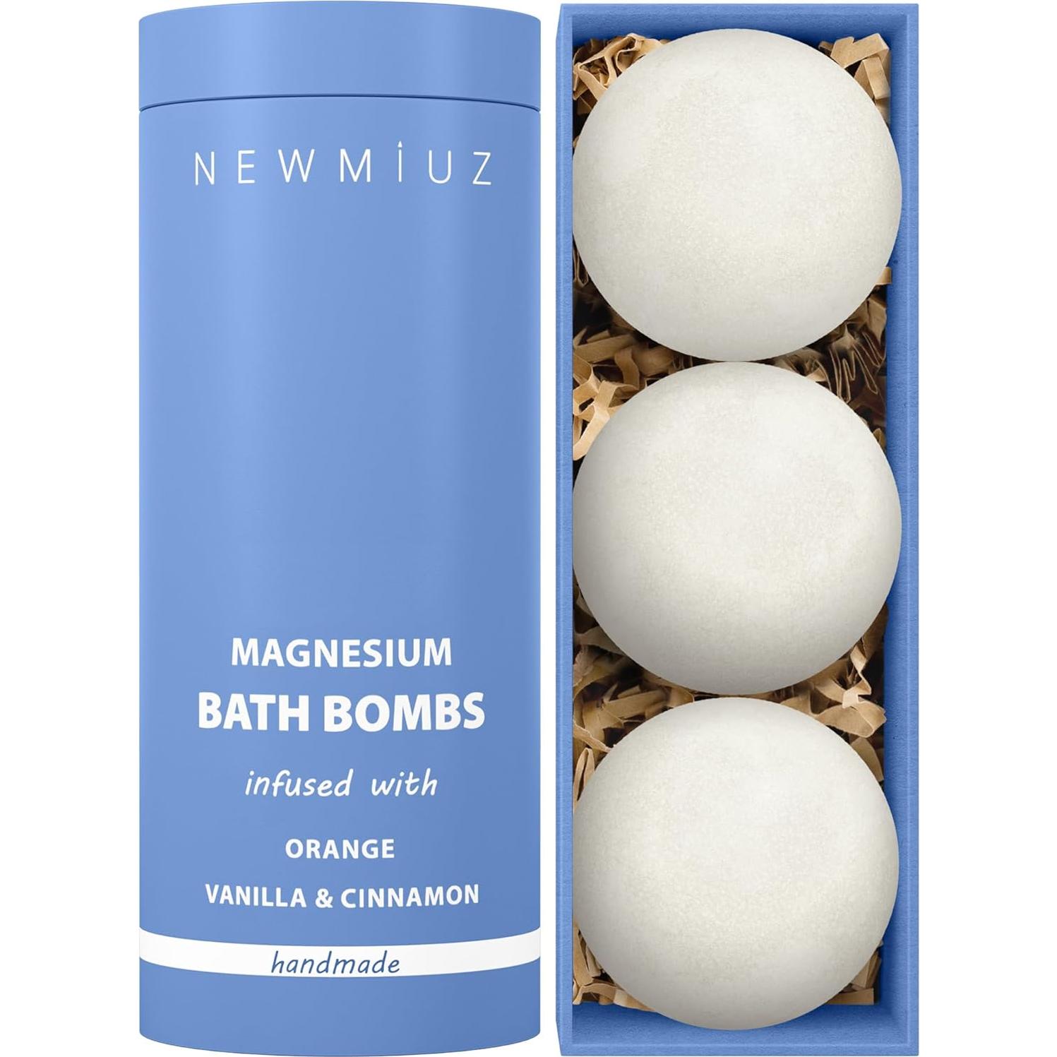 Bolas de Baño de Magnesio New Miuz - Aceite Esencial Naranja, Canela y Vainilla