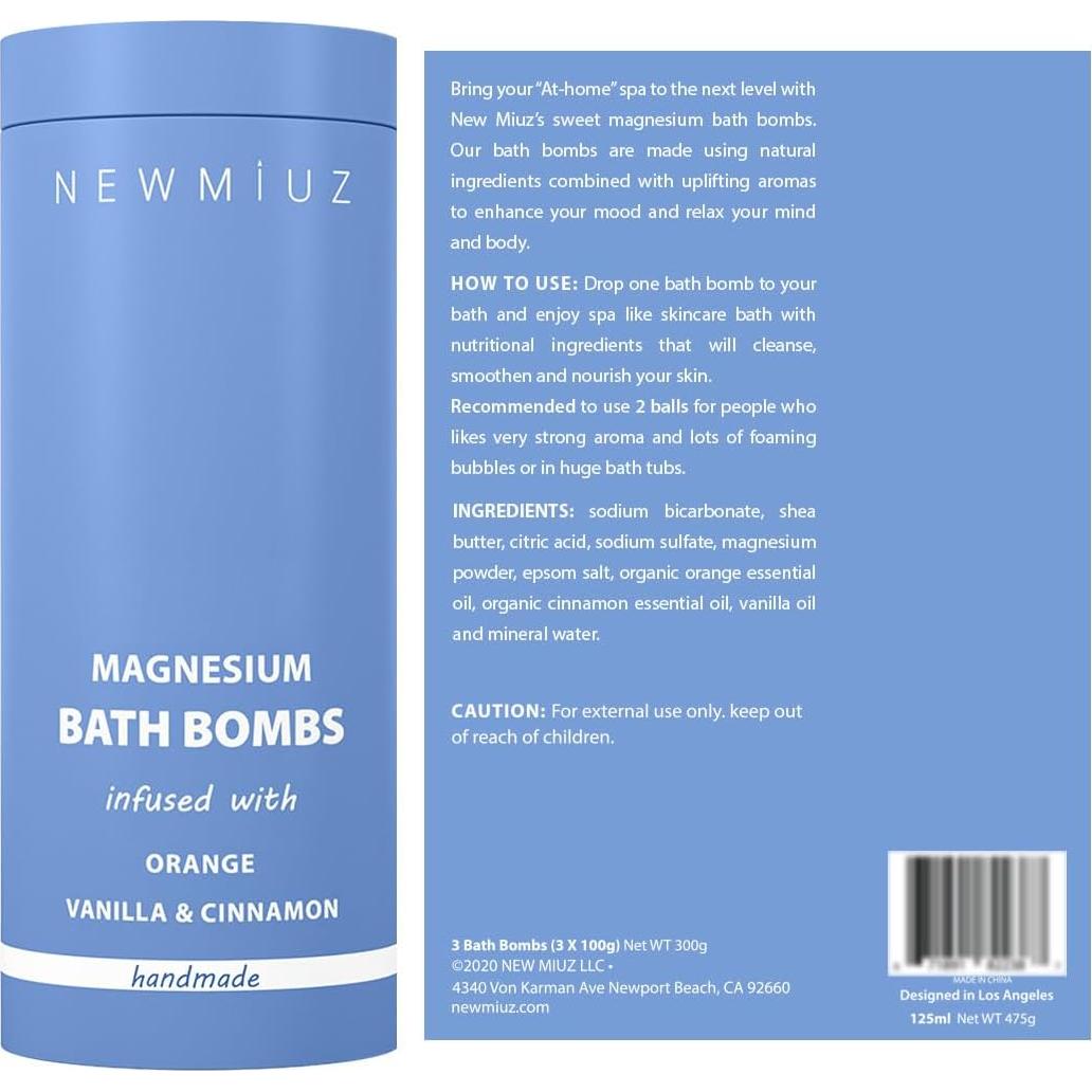 Bolas de Baño de Magnesio New Miuz - Aceite Esencial Naranja, Canela y Vainilla