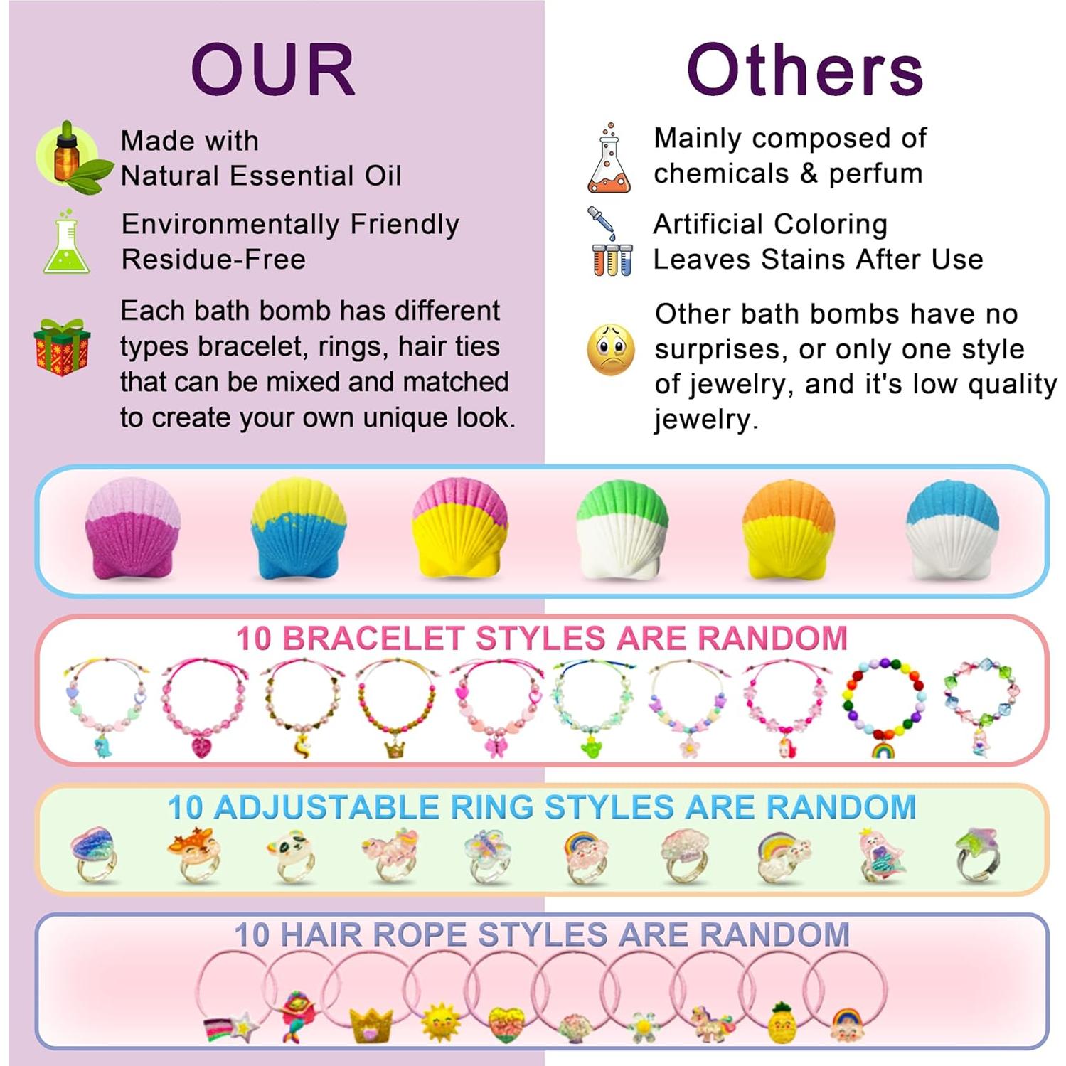 Bombas de Baño Foxandern para Niñas - 6 Piezas con Joyería Sorpresa