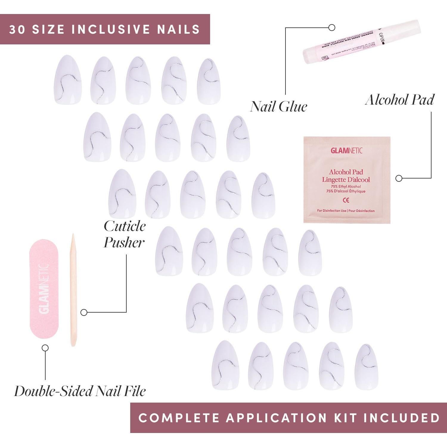 Kit Uñas Postizas Glamnetic Noche Silenciosa 30 Uñas 15 Tamaños