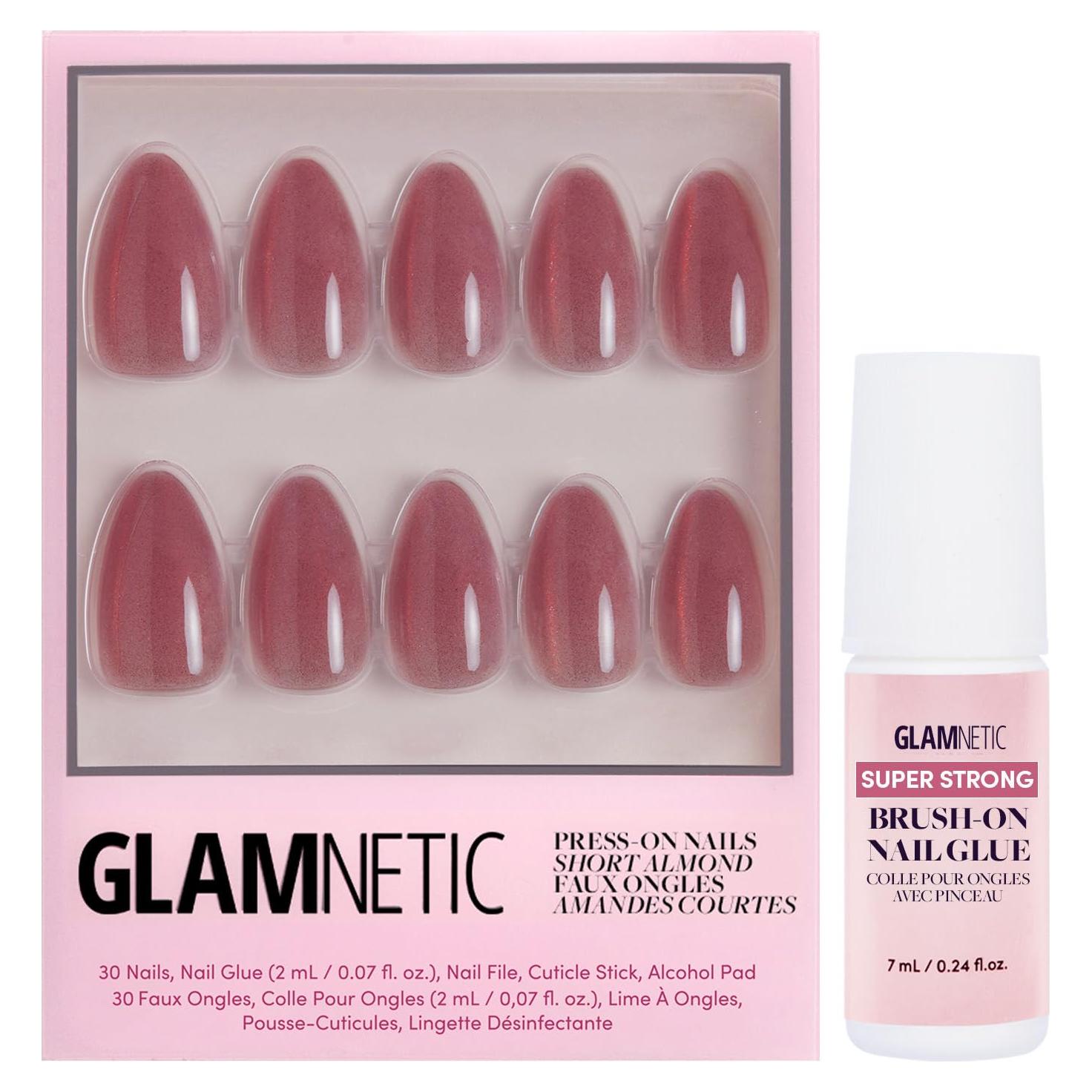 Kit de Uñas Postizas Glamnetic Rosadas Cortas Almendra 30 Uñas