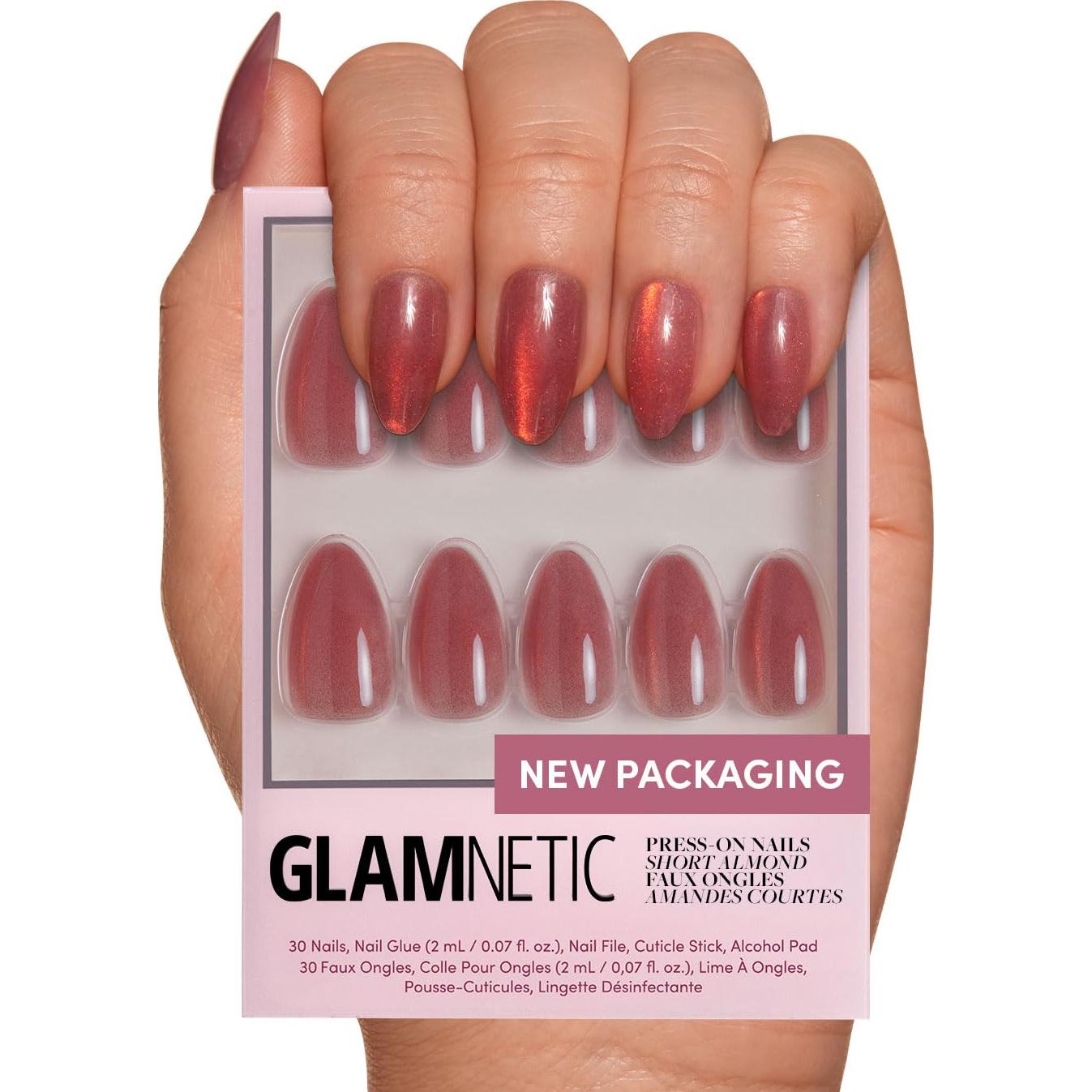 Kit de Uñas Postizas Glamnetic Rosadas Cortas Almendra 30 Uñas