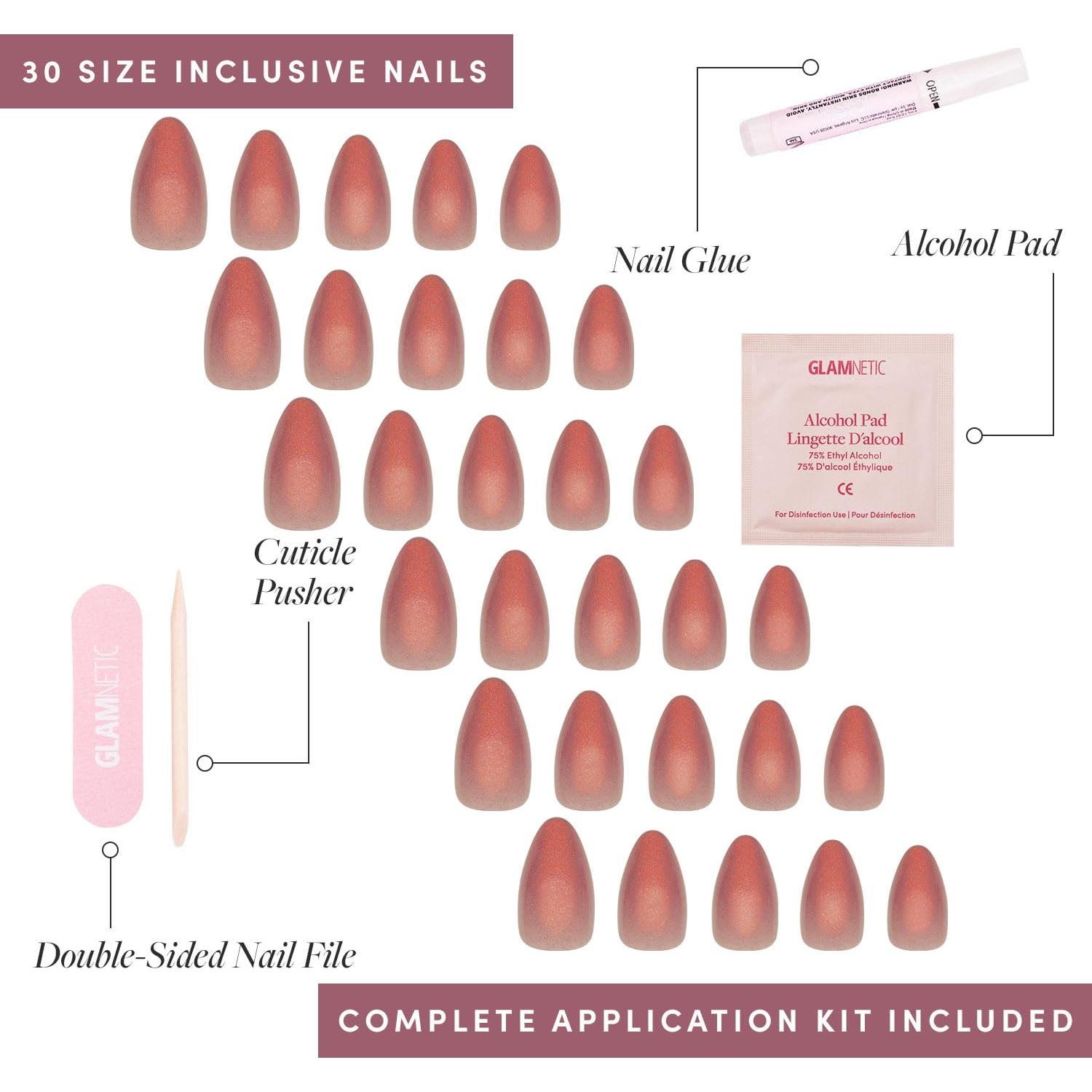 Kit de Uñas Postizas Glamnetic Rosadas Cortas Almendra 30 Uñas