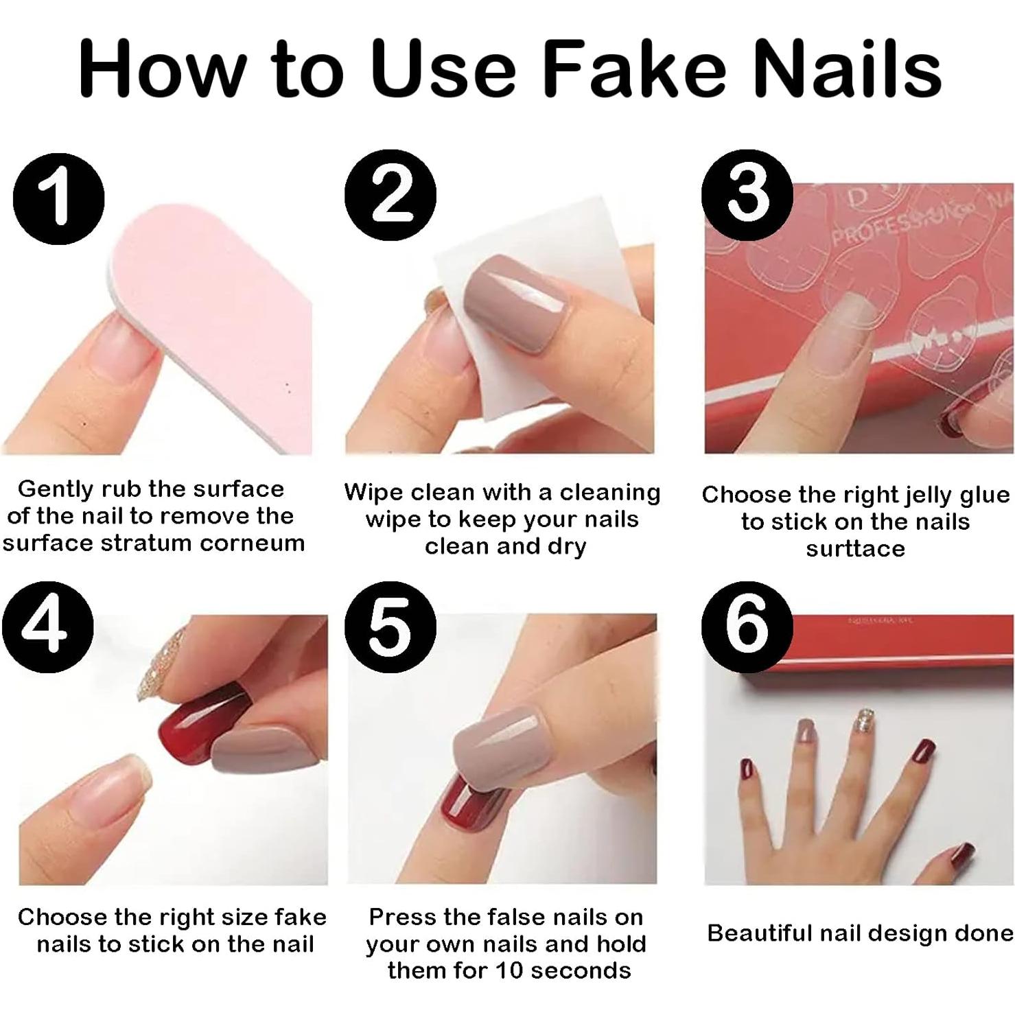 Uñas Postizas Cortas Cuadradas Negras Doradas Nail Gle - 24 Piezas