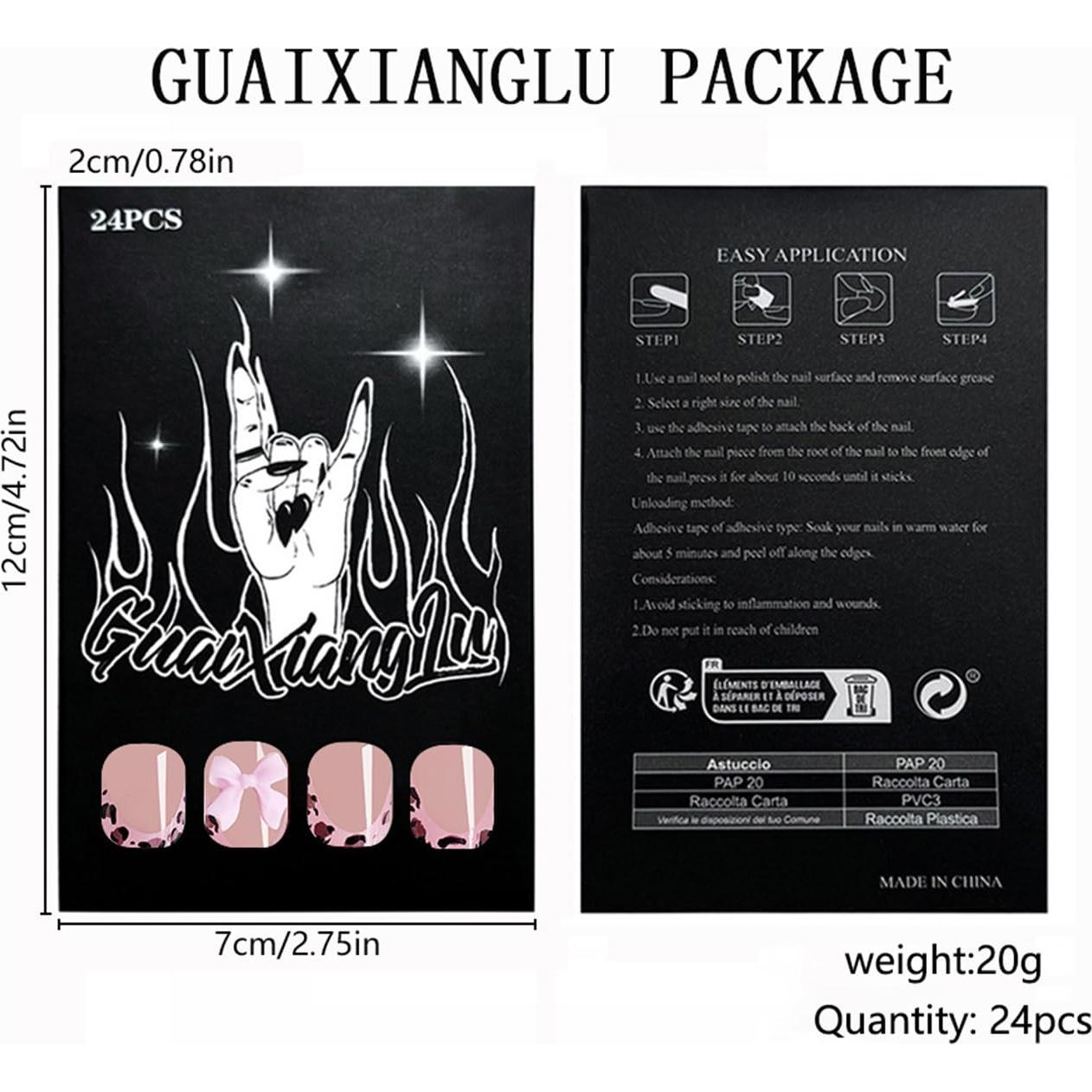 24 Uñas Postizas Francesas BSBTBZ con Lazo Rosa Brillante