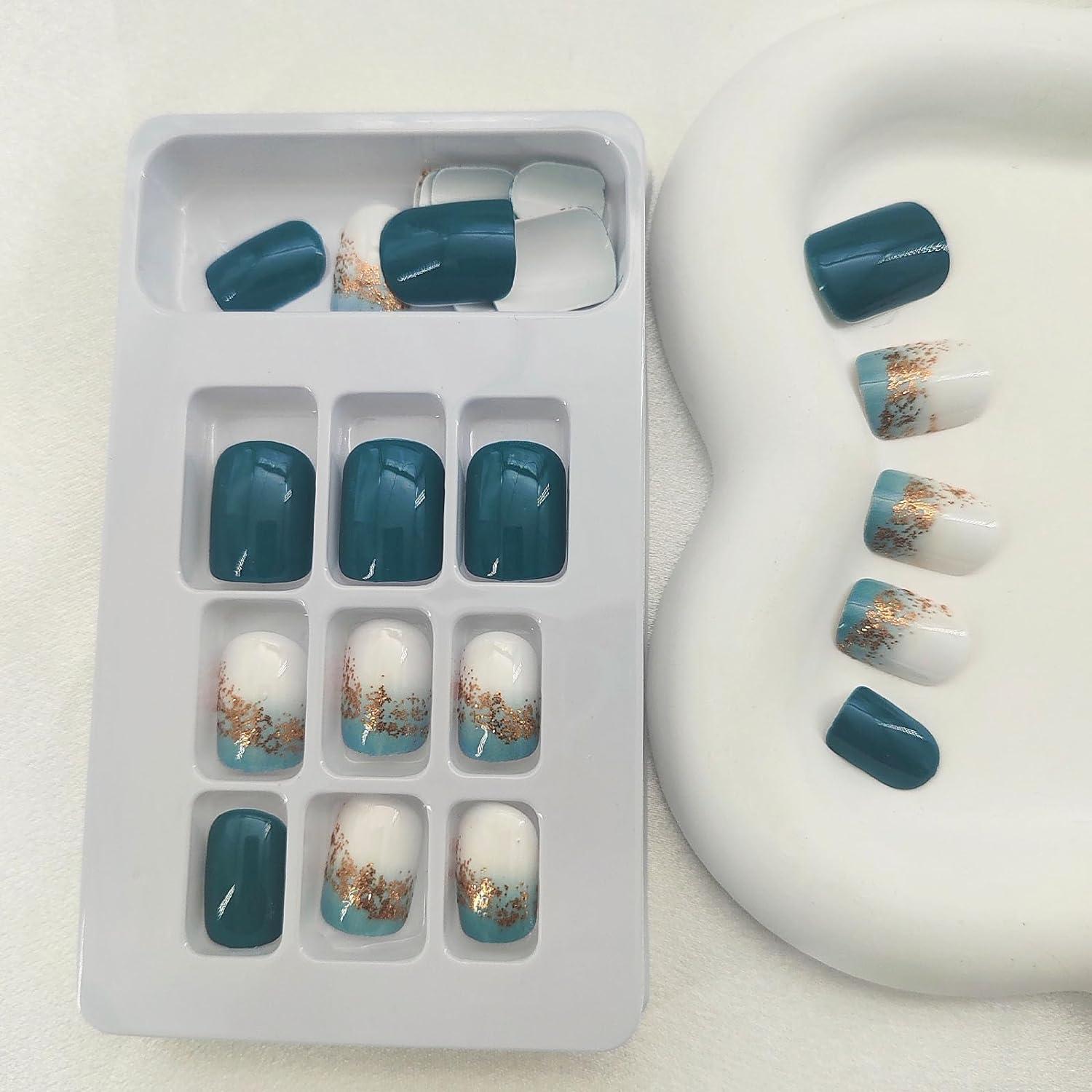 Uñas Postizas Cortas Cuadradas SRIMNUYY Azul Marino 24 Pcs