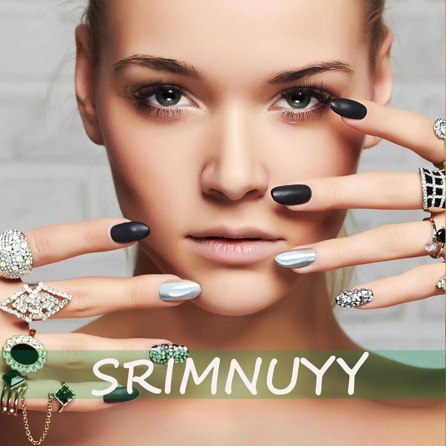 Uñas Postizas Cortas Cuadradas SRIMNUYY Azul Marino 24 Pcs