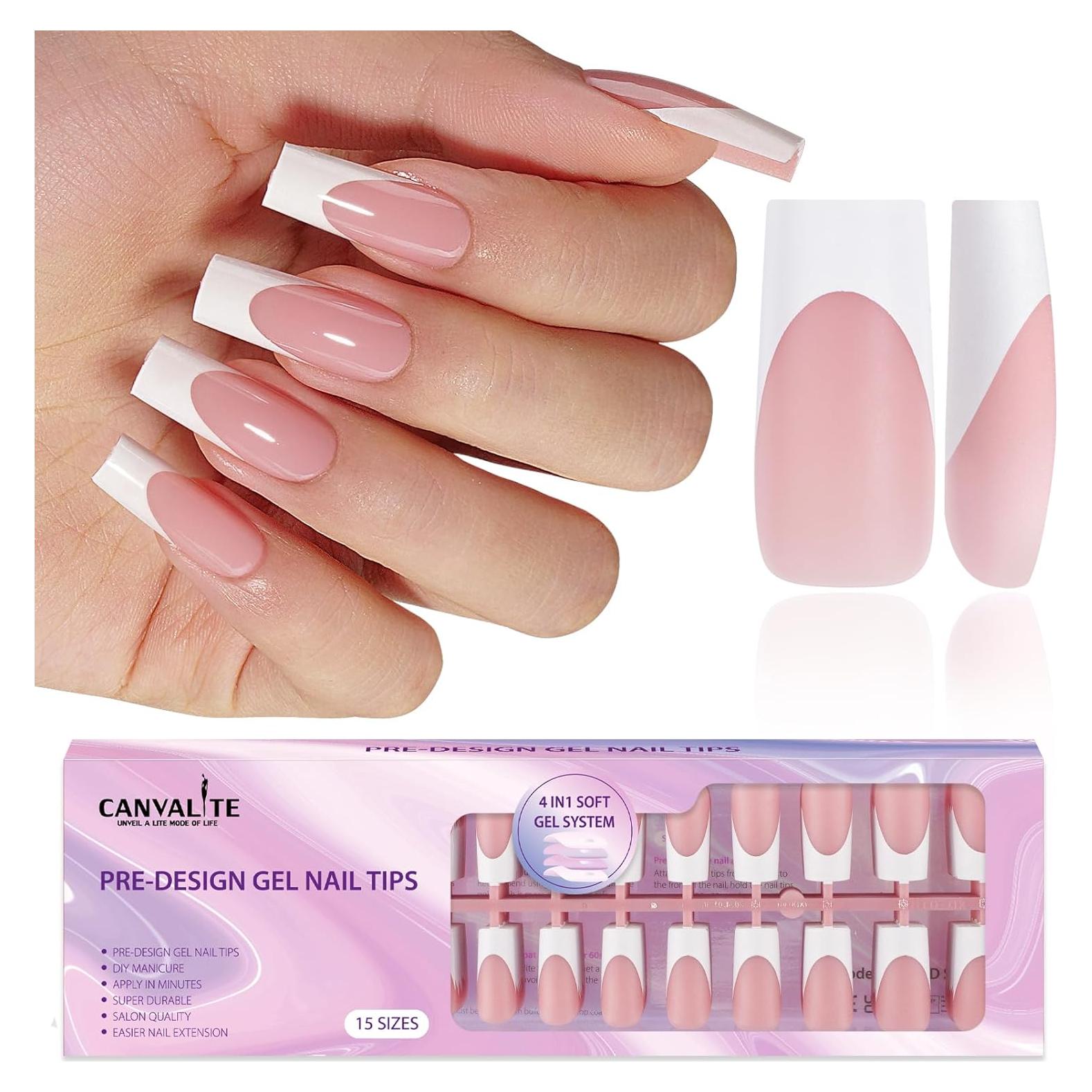 Uñas Postizas Punta Francesa Canvalite 300 Pcs Rosa y Blanco