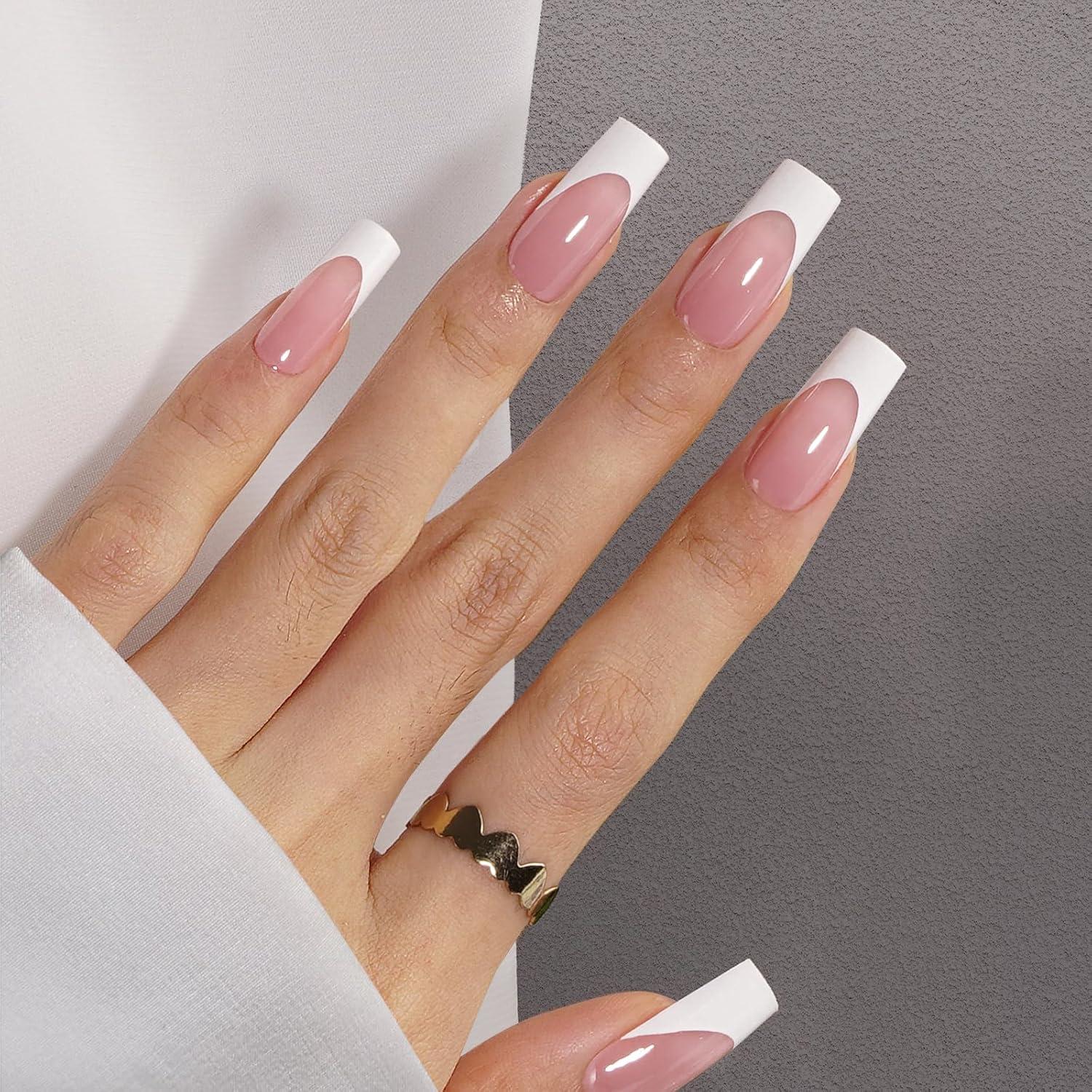 Uñas Postizas Punta Francesa Canvalite 300 Pcs Rosa y Blanco