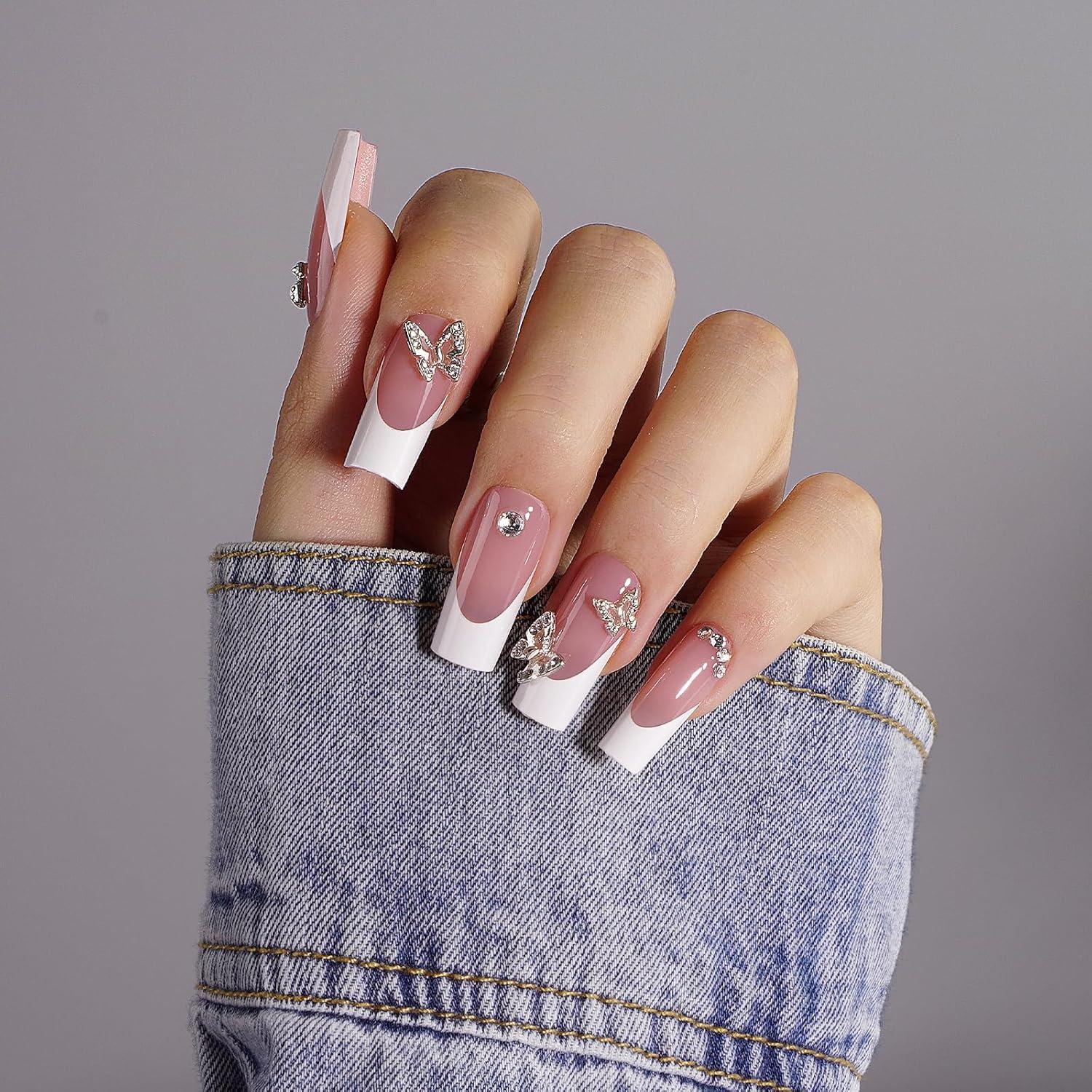 Uñas Postizas Punta Francesa Canvalite 300 Pcs Rosa y Blanco