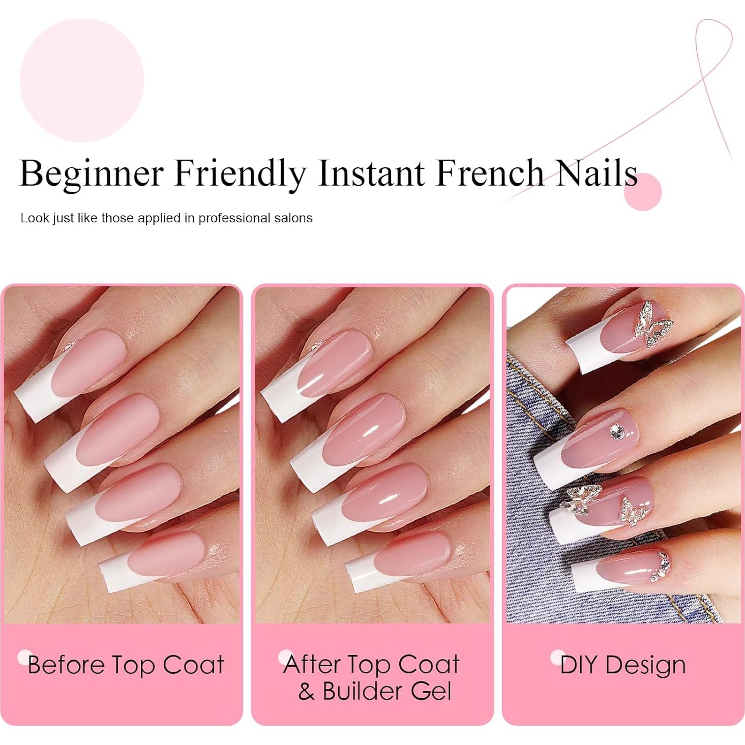 Uñas Postizas Punta Francesa Canvalite 300 Pcs Rosa y Blanco