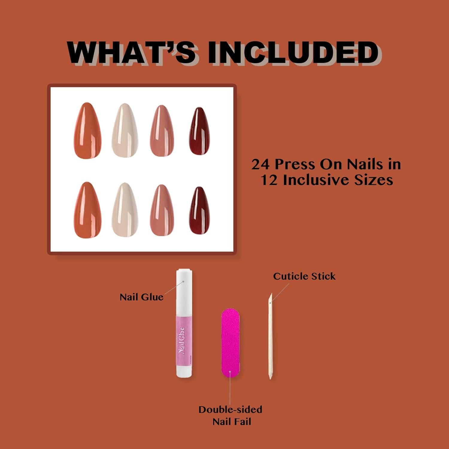 Uñas Postizas Almendras Medianas Gentle Claws - Otoño 24 Piezas